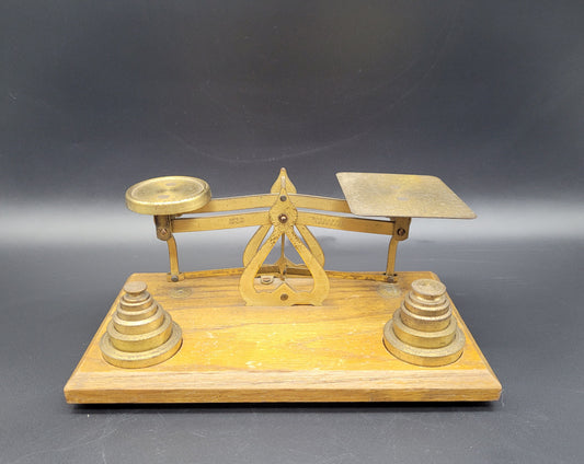 Antique Brass Postal Scales & Weights “Warranted Accurate “ Desk Scales