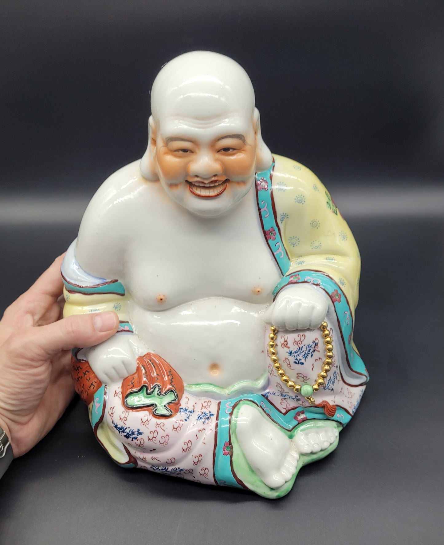 Vintage Chinese Famille Rose Porcelain Happy Buddha Statue LARGE Size