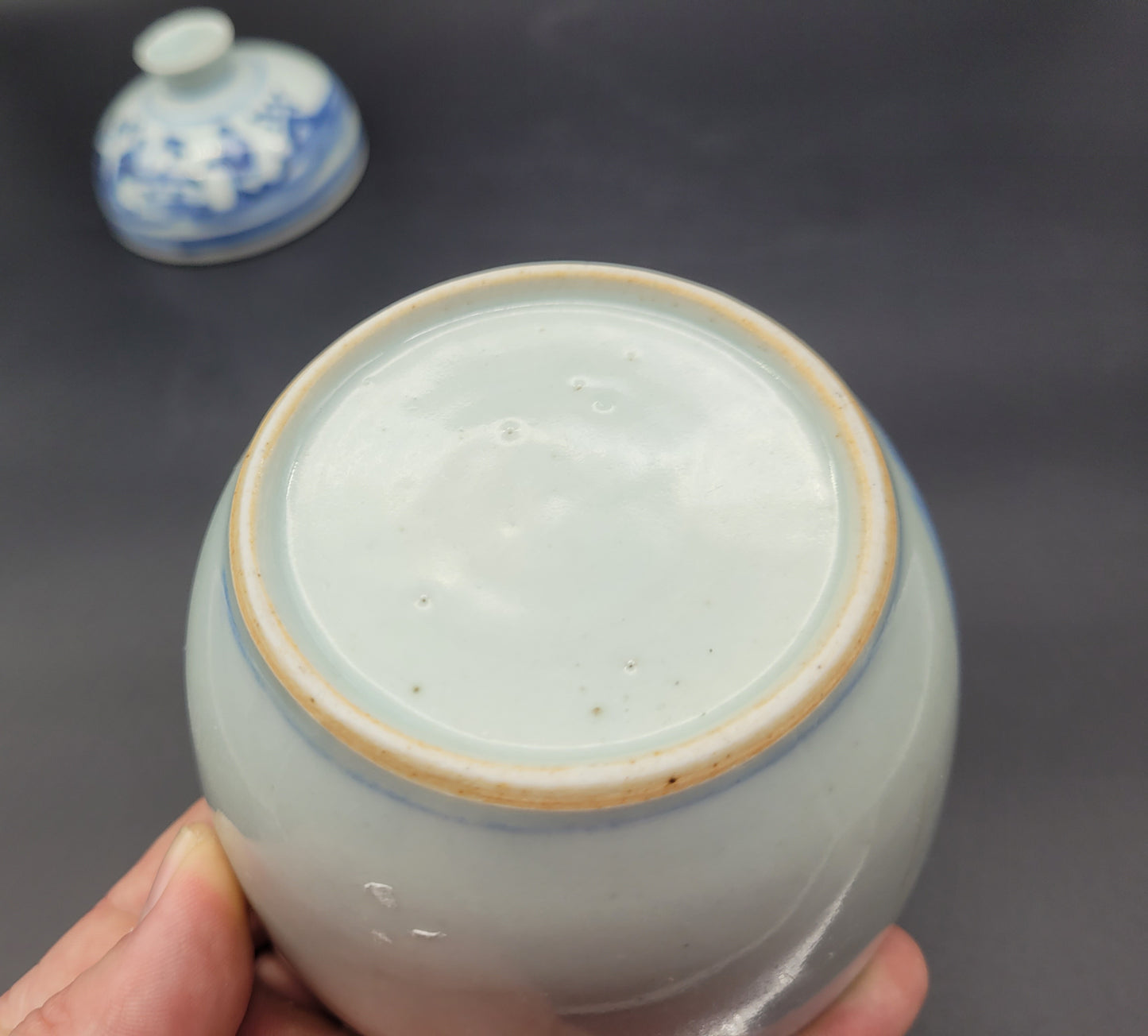 Antique Chinese porcelain lidded jar 19th Century scholars in a landscape