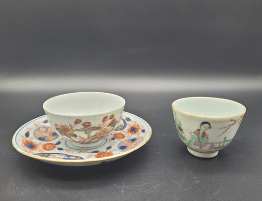 Chinese Antique Tea Bowls and Saucer Plate 18 / 19th Century Imari