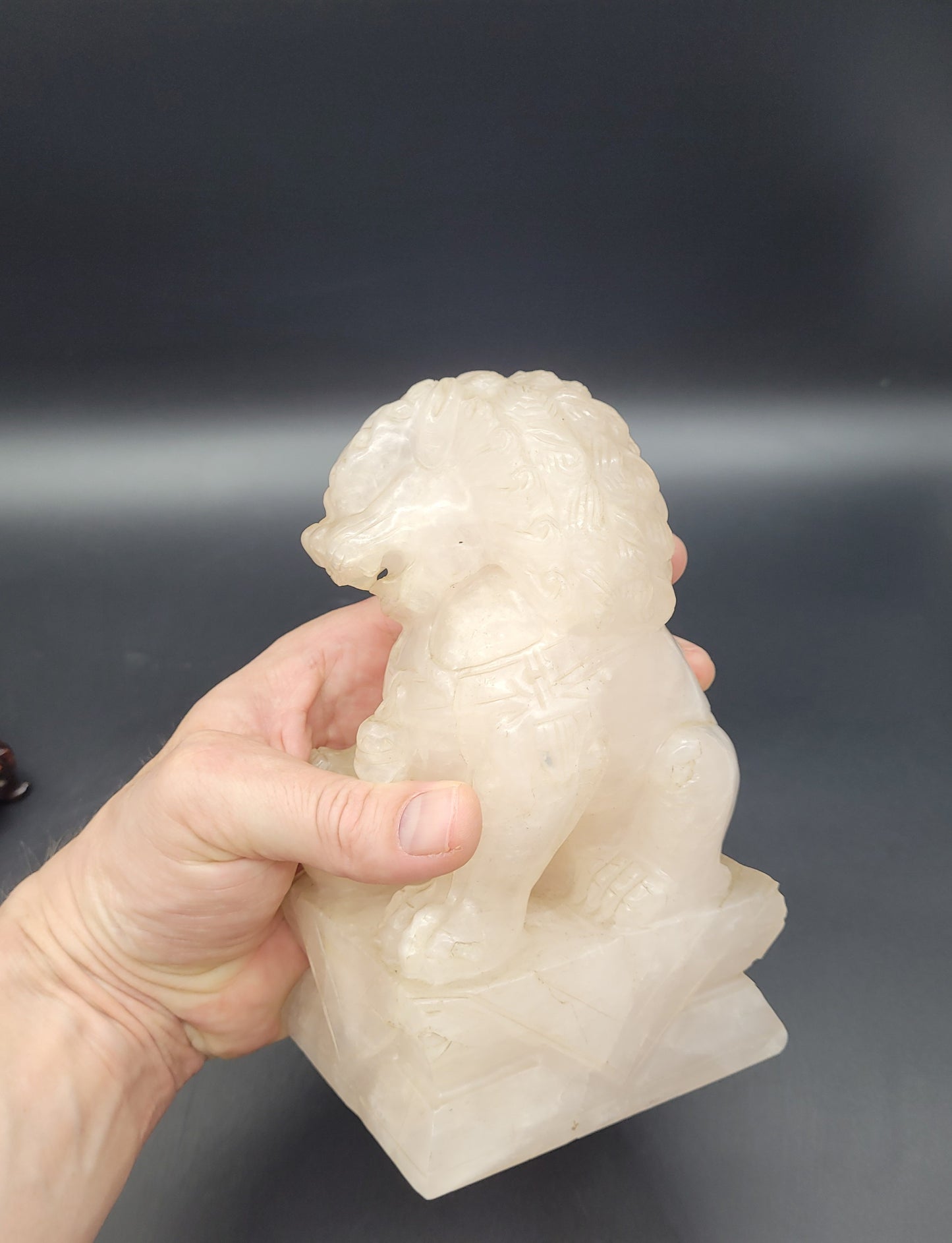 Chinese Antique Foo Dog ROSE QUARTZ Carvings Temple Dogs
