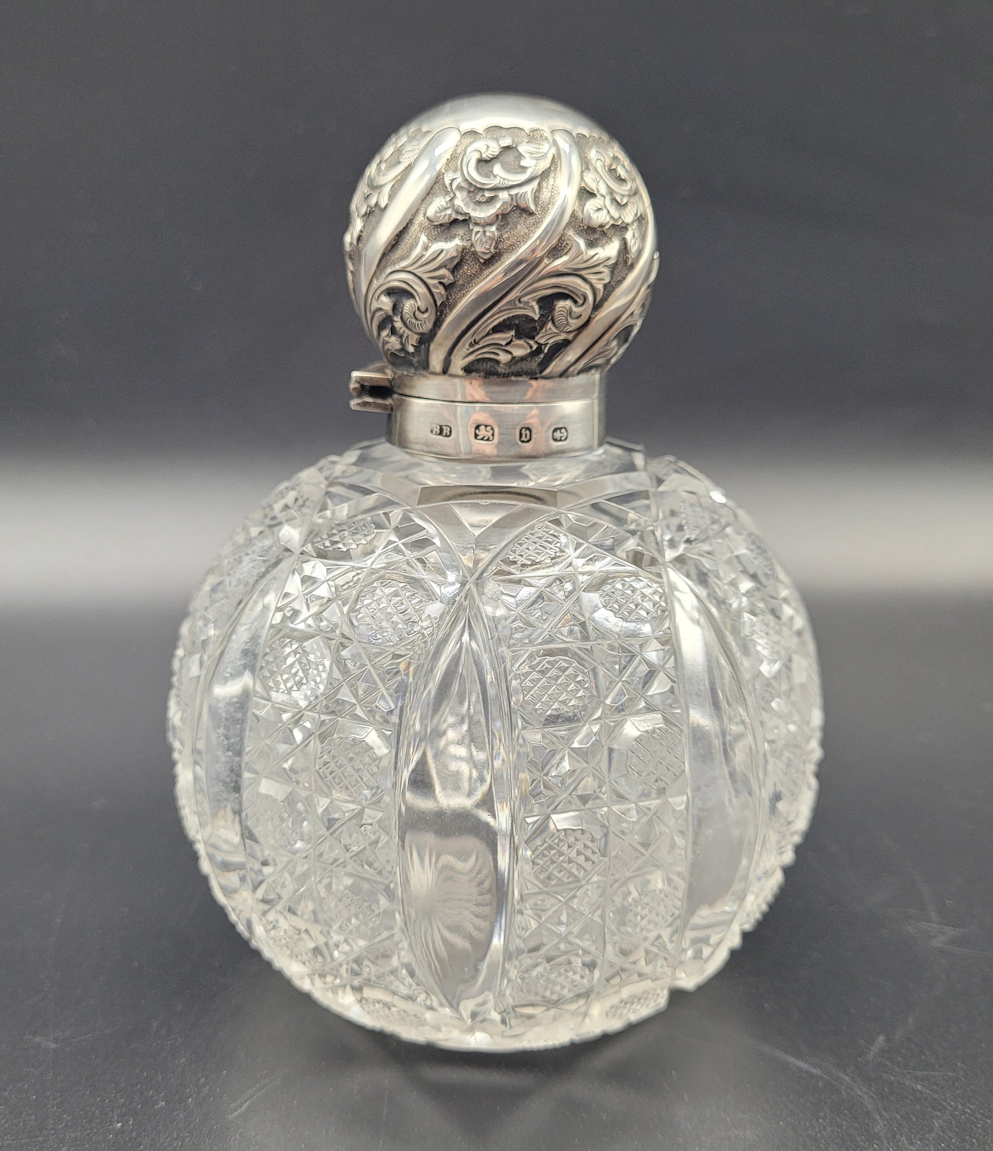 LARGE Antique Sterling Silver Top Scent Perfume Bottle 