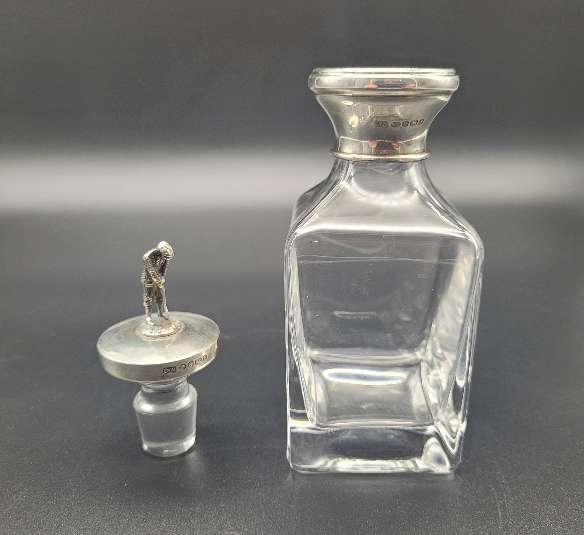925 Silver & Crystal Golf Whiskey Decanter Bottle