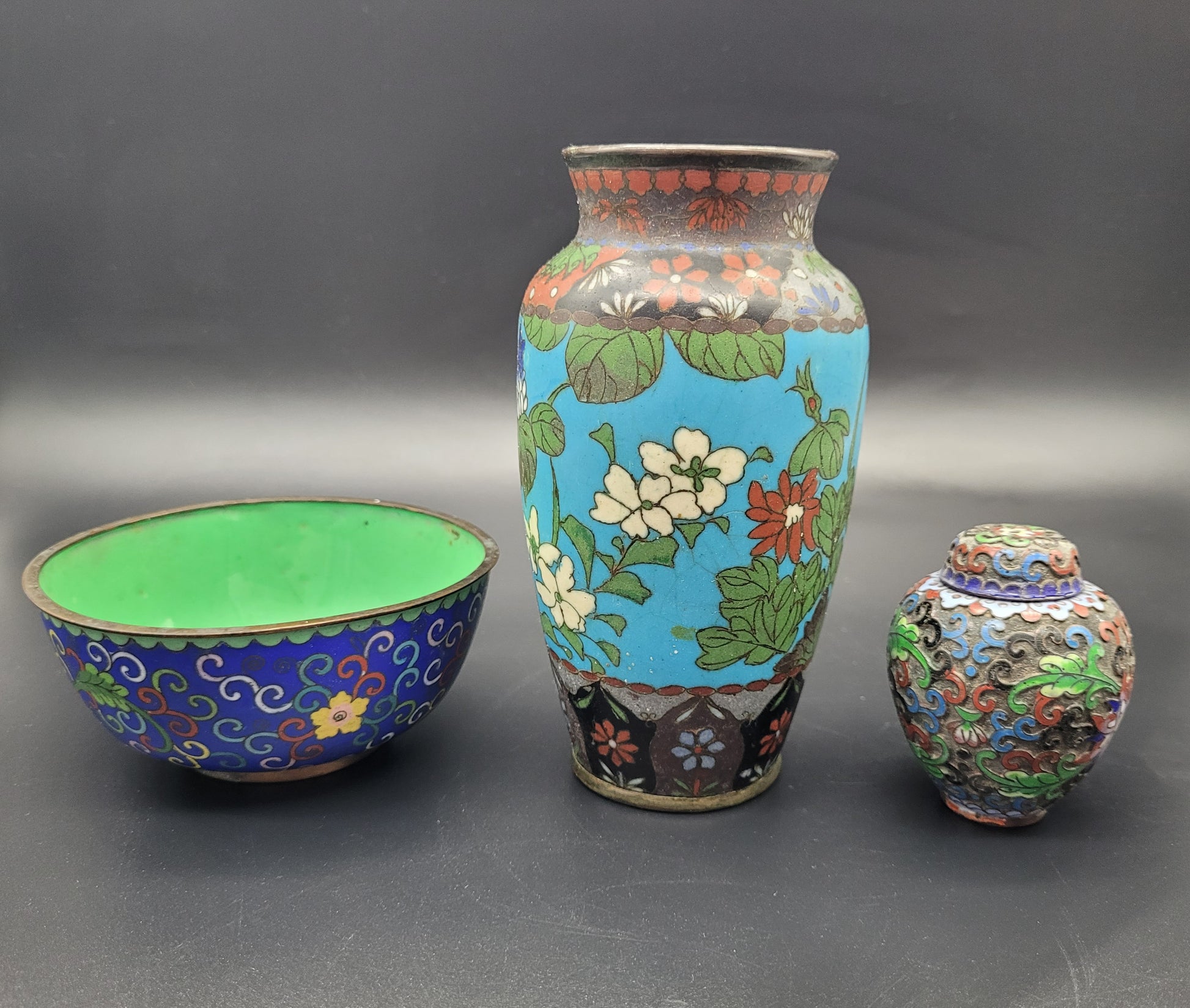 Antique Chinese Japanese Cloisonne Vase Ginger Jar Bowl 3 Pieces – KB  Antiques & Watches