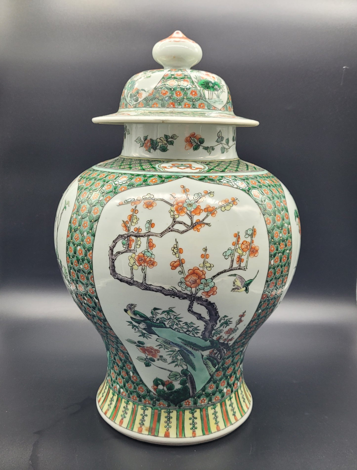 LARGE Chinese Kangxi Style Baluster Vase Temple Jar 19th Century Famille Vert