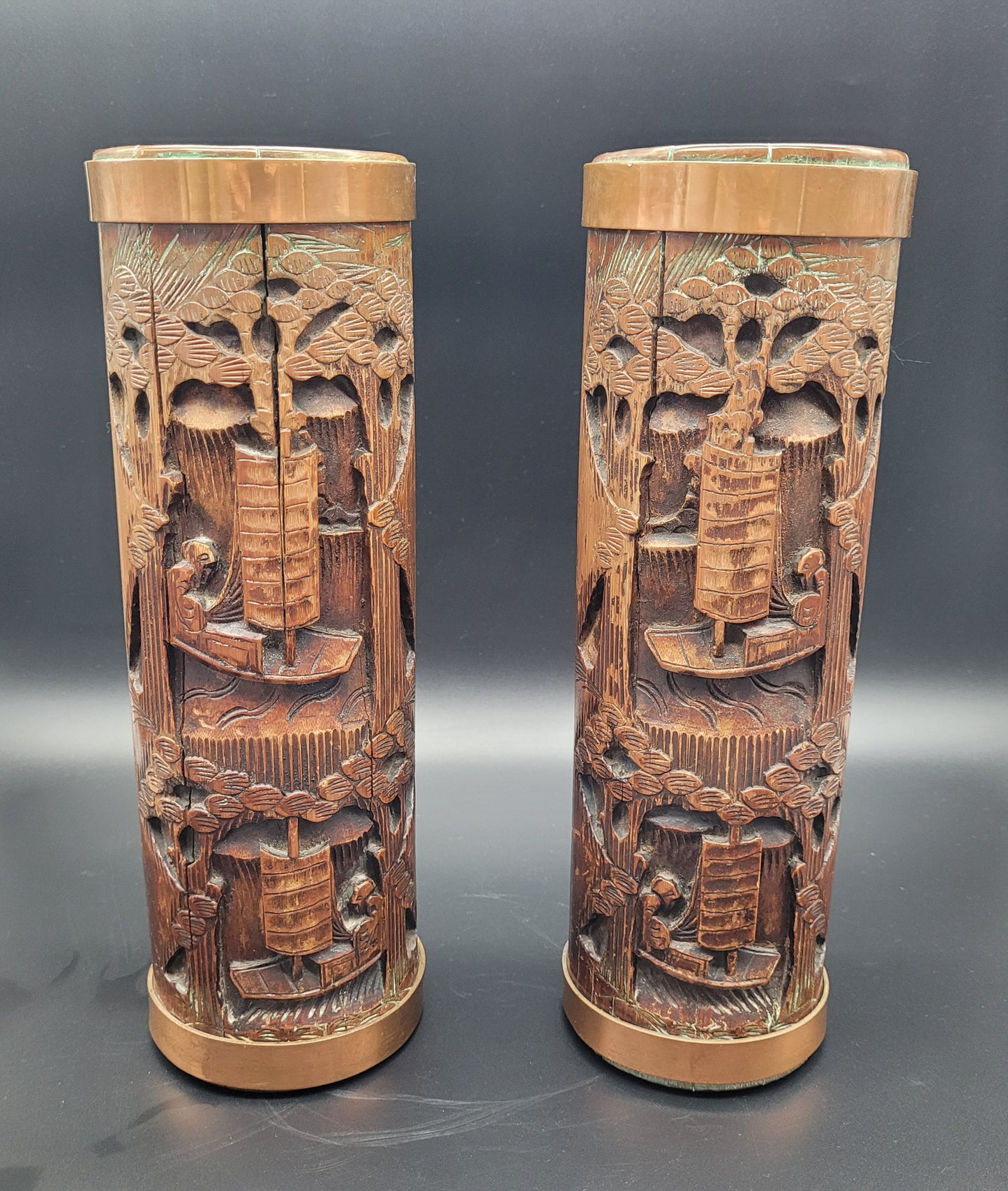 19th Century Carved Bamboo Brush Pots