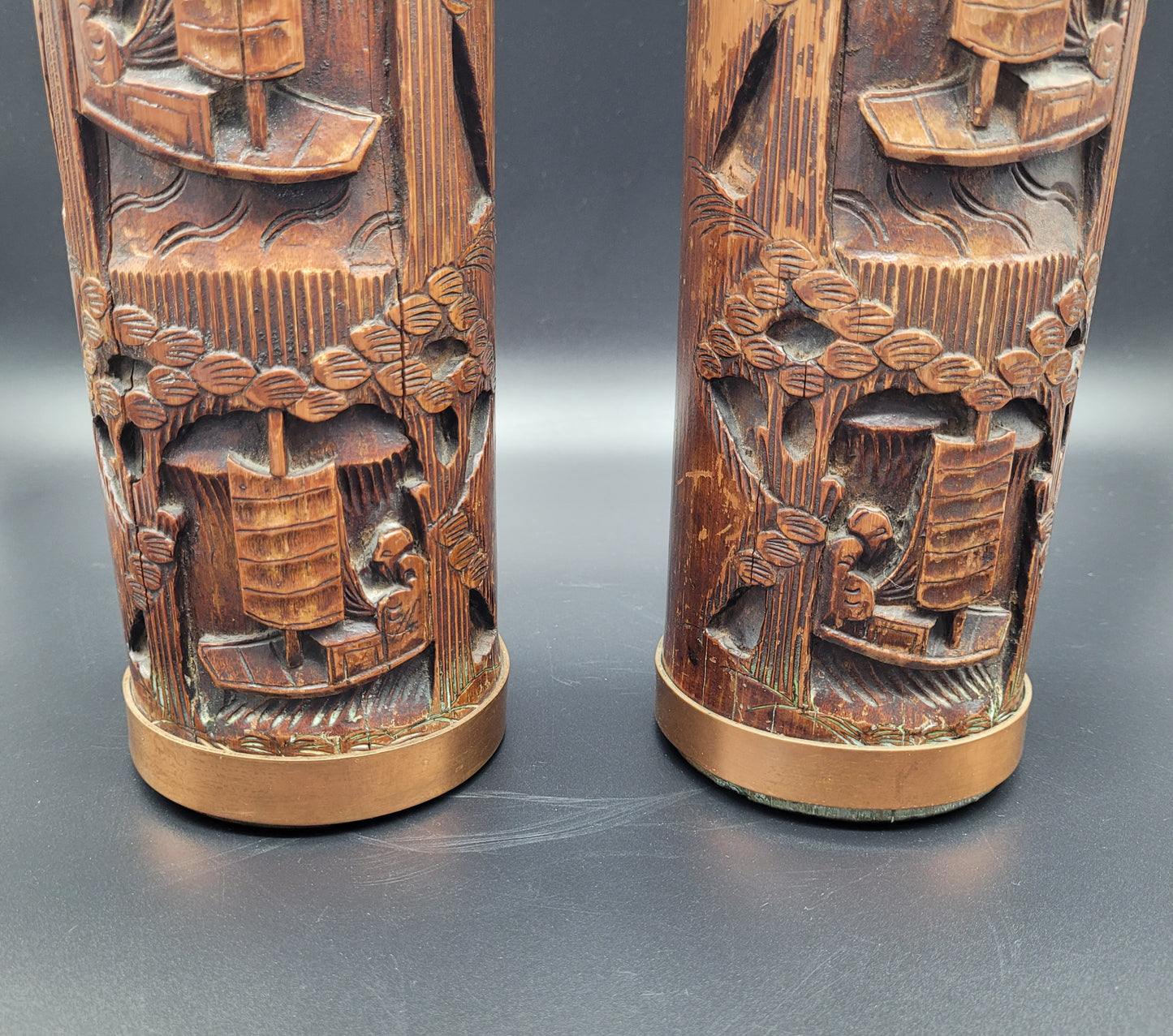 Chinese Qing 19th Century Carved Bamboo Brush Pots