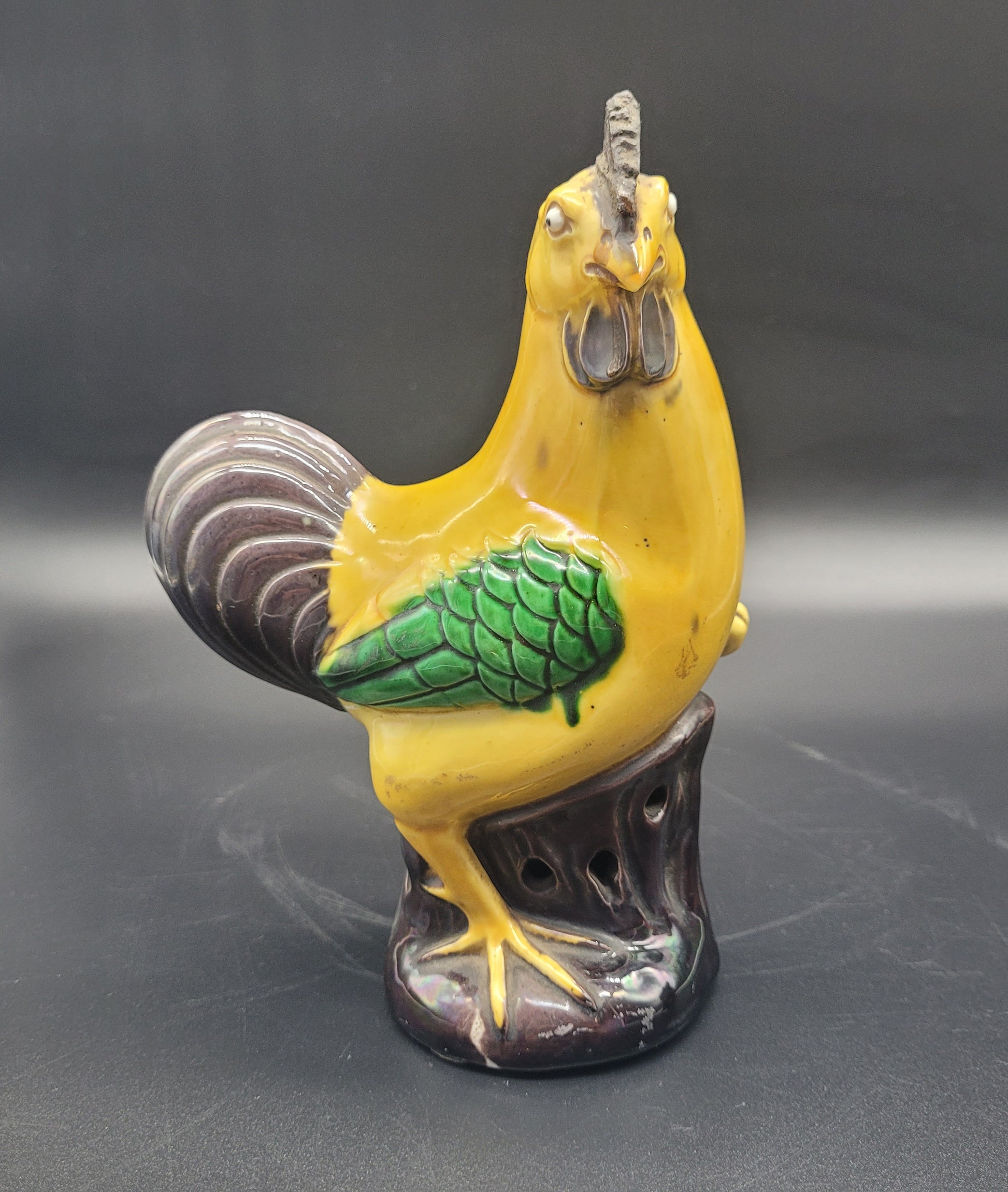 Chinese Qing Yellow Glazed Pottery Hens / Cockerels