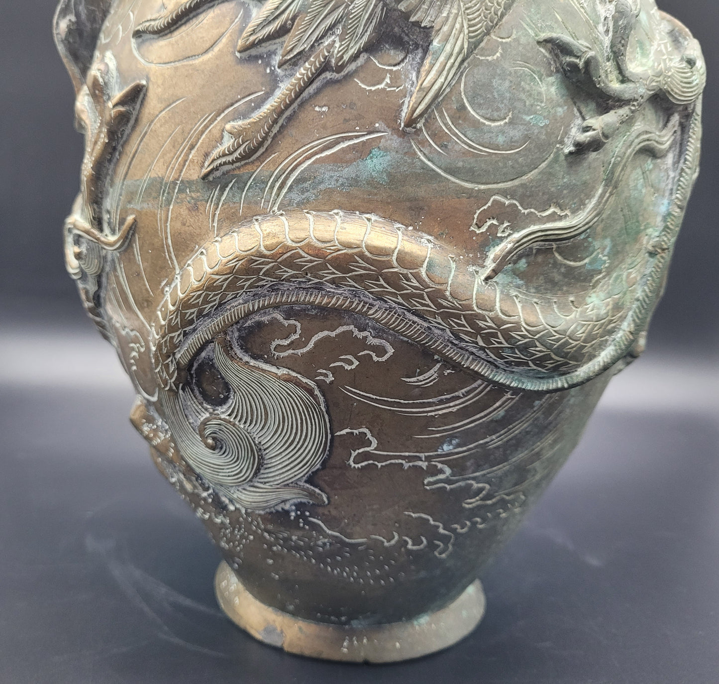 LARGE Japanese Meiji Bronze Dragon Vase 19th Century Signed to the base 