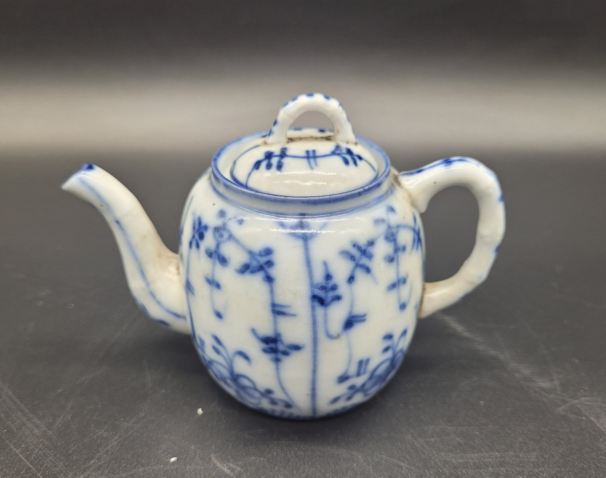 Chinese 19th Century Antique Miniature Teapot with blue white decoration 