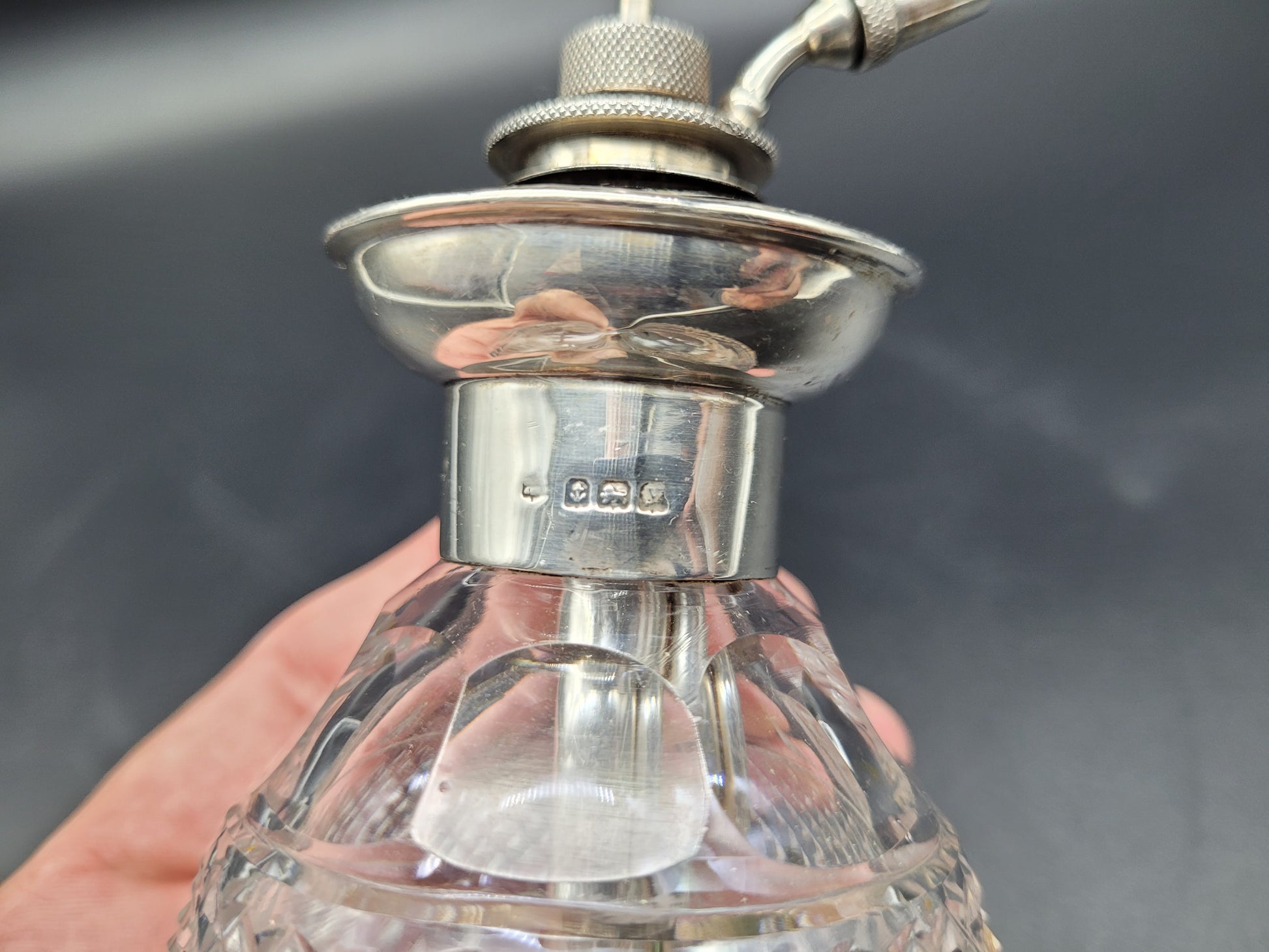 Antique / Vintage Crystal & Sterling Silver Perfume Bottle Atomiser silver hallmarks 