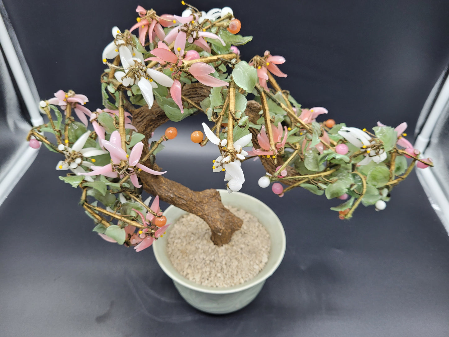 Chinese Vintage Glass Cherry Blossom Bonsai Tree
