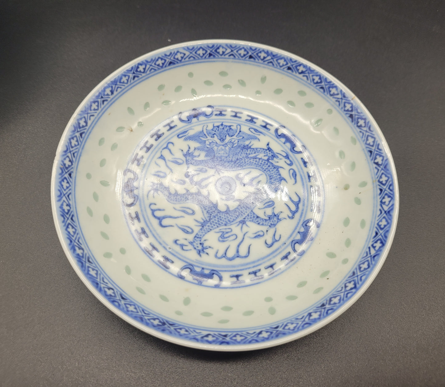 Chinese Republic period Blue & White Dragon Bowl & Saucer