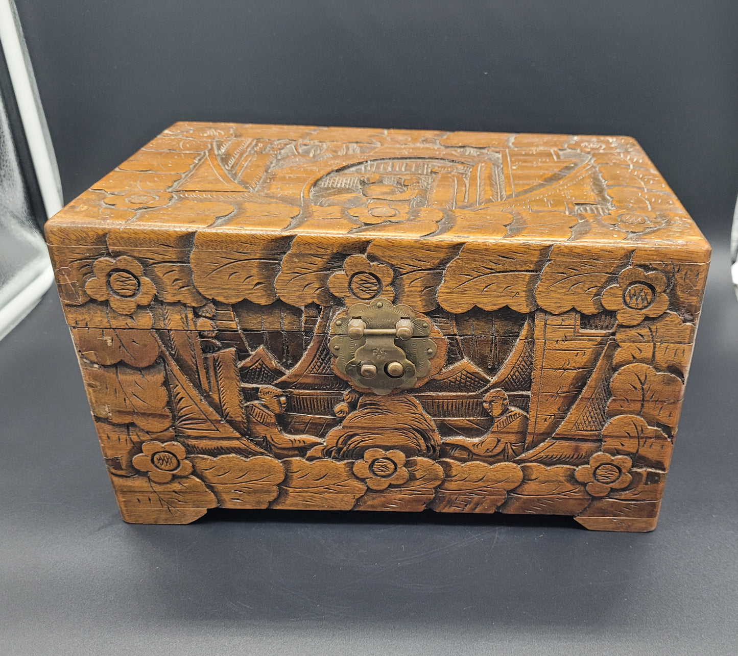 Antique Chinese Qing Dynasty  Carved Wooden Box