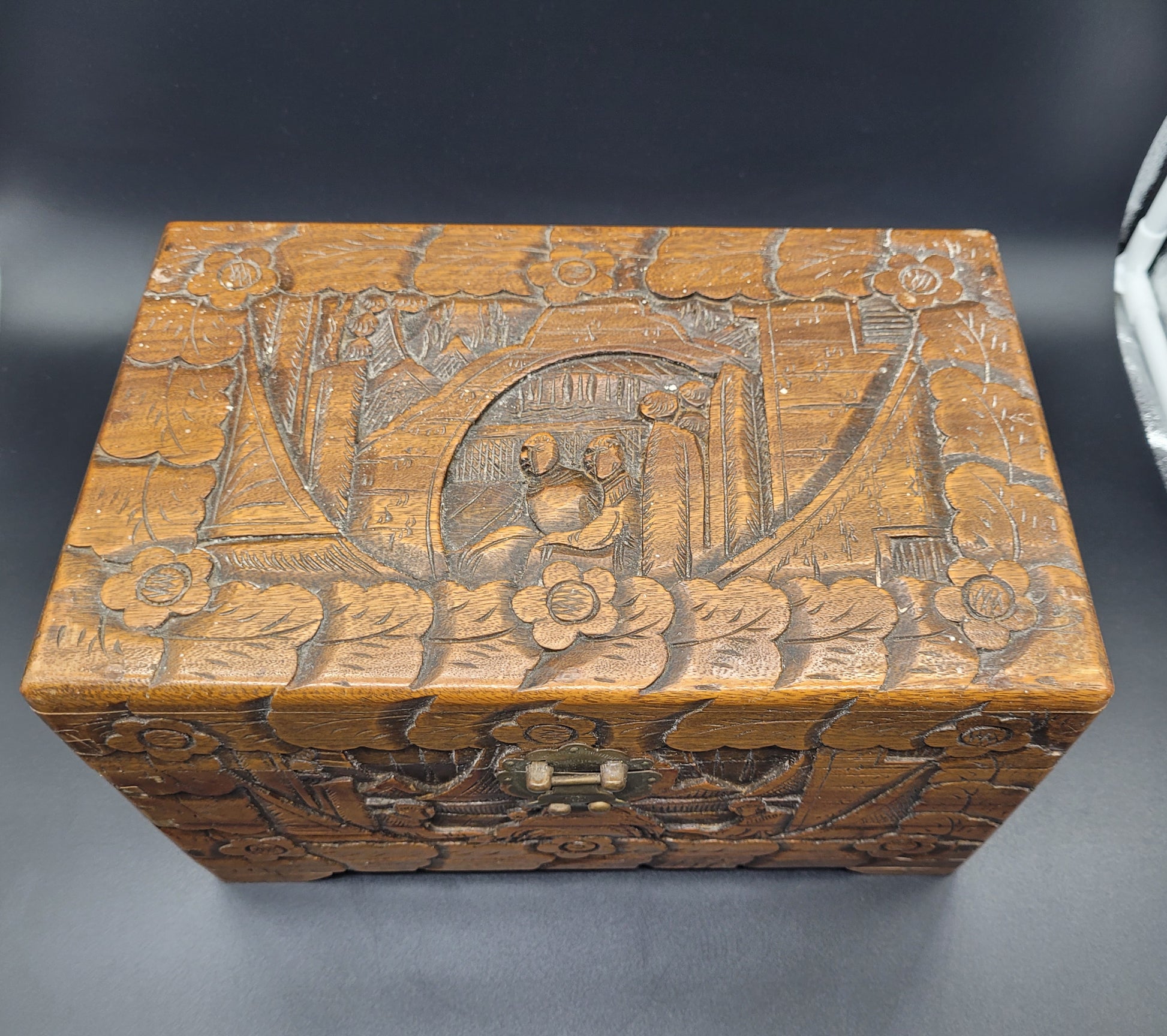  Chinese Carved Wooden Box made in the 19th century 