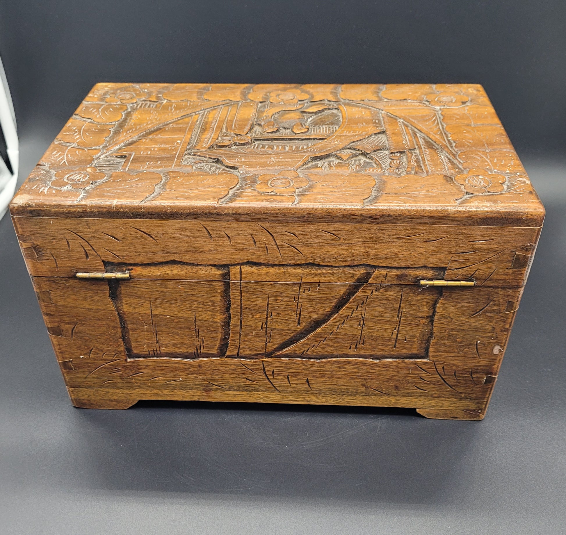 Antique Chinese canton Carved Wooden Box