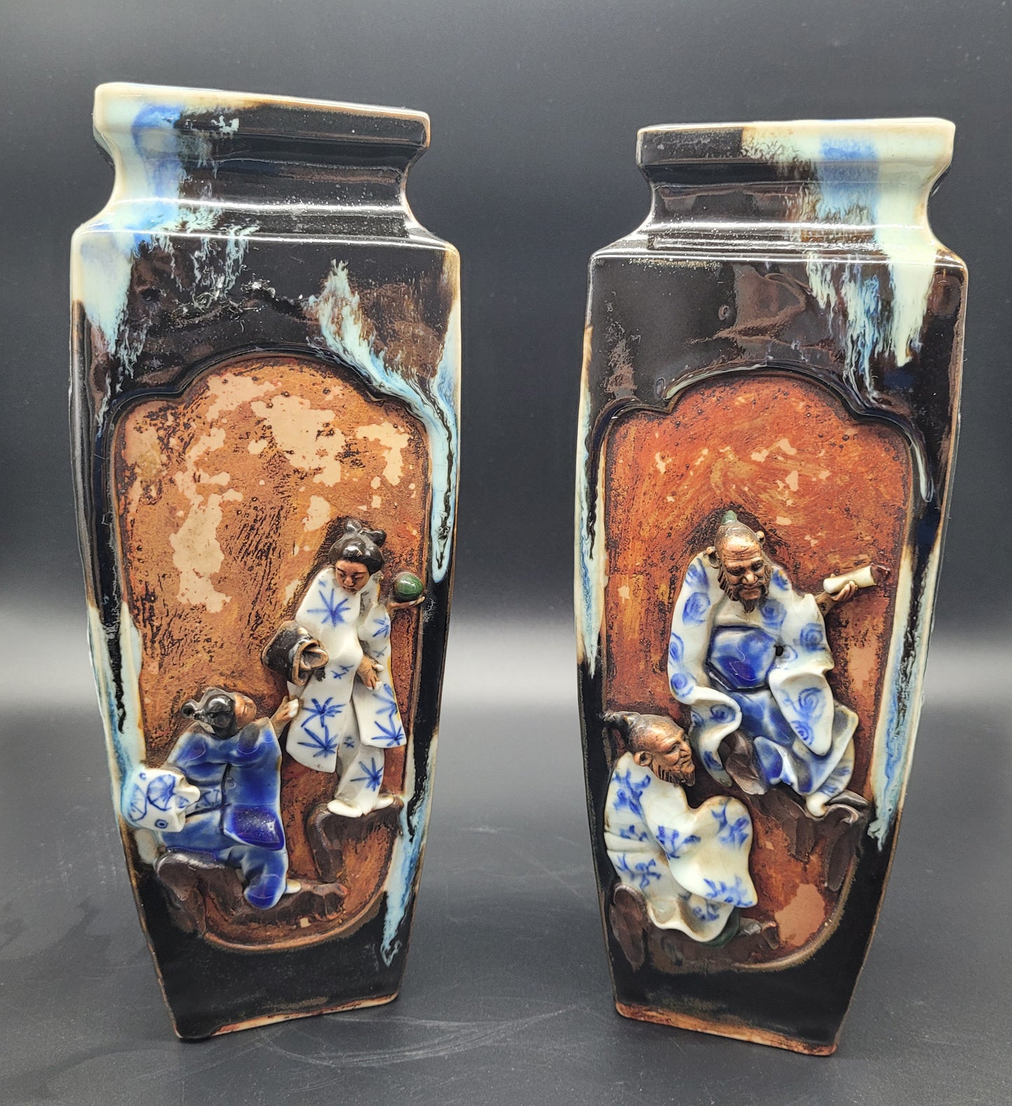 Highly Detailed Japanese Meiji Sumida Gawa Pottery Vases Signed By The Artist   Late 19th Century Meiji period 