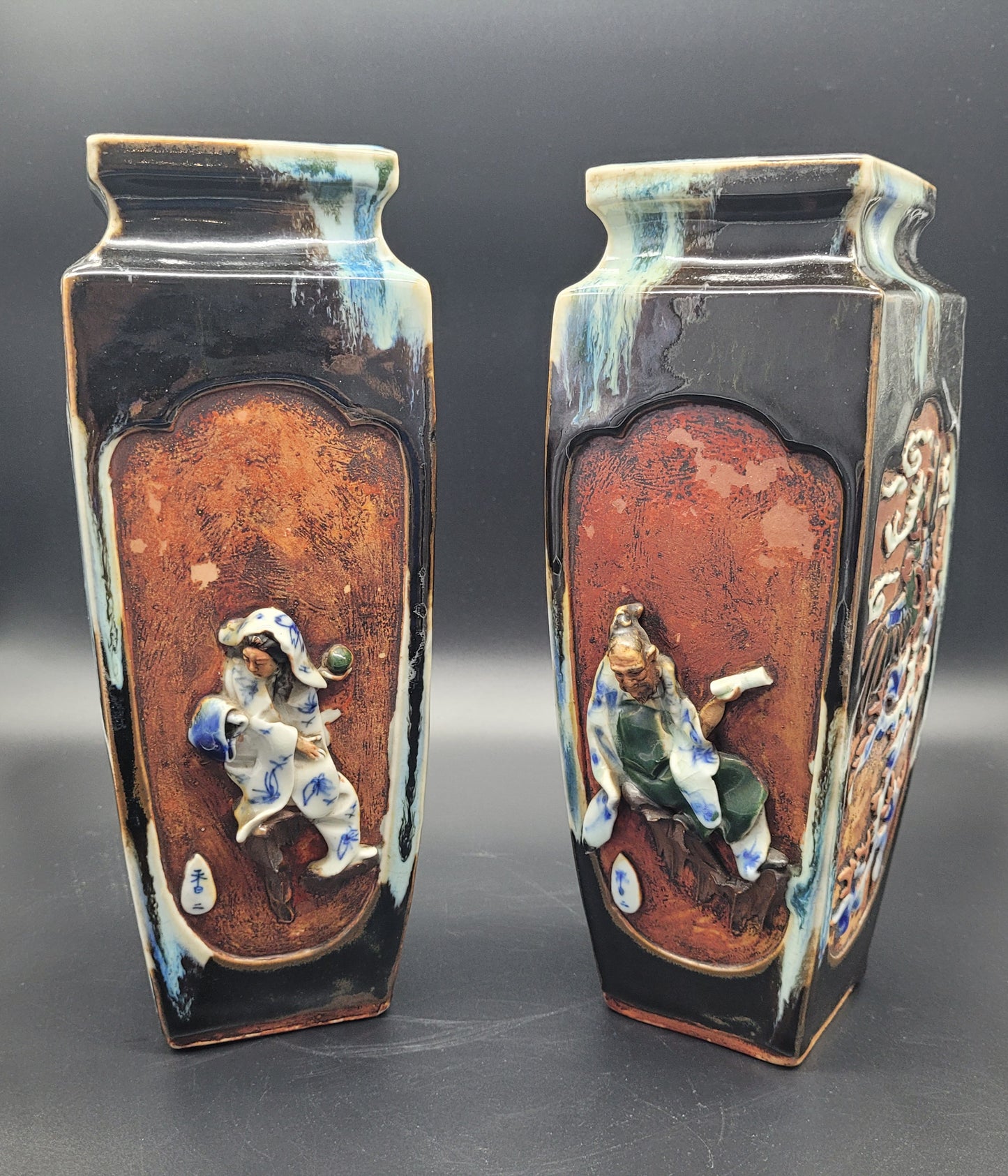 Highly Detailed Japanese Meiji Sumida Gawa Pottery Vases Signed By The Artist   Late 19th Century Meiji period  ANTIQUES USA