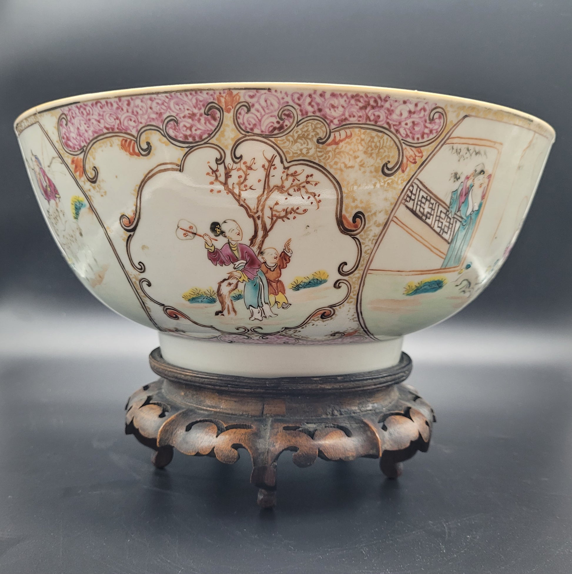 Chinese 18th Century Famille Rose Export Punch Bowl On Stand KB Antiques for sale 