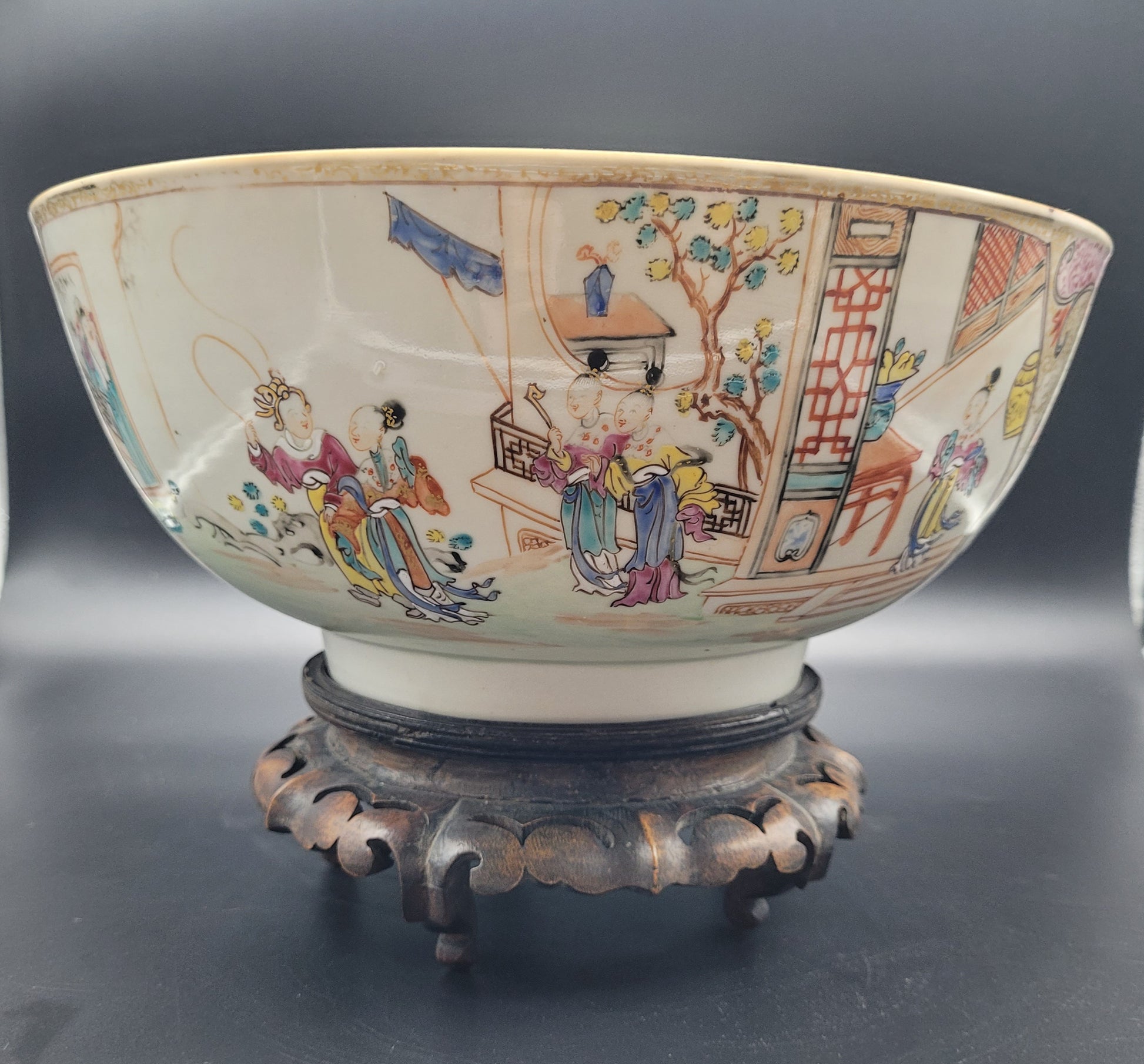 Buy Antiques Online Chinese 18th Century Famille Rose Export Punch Bowl On Stand