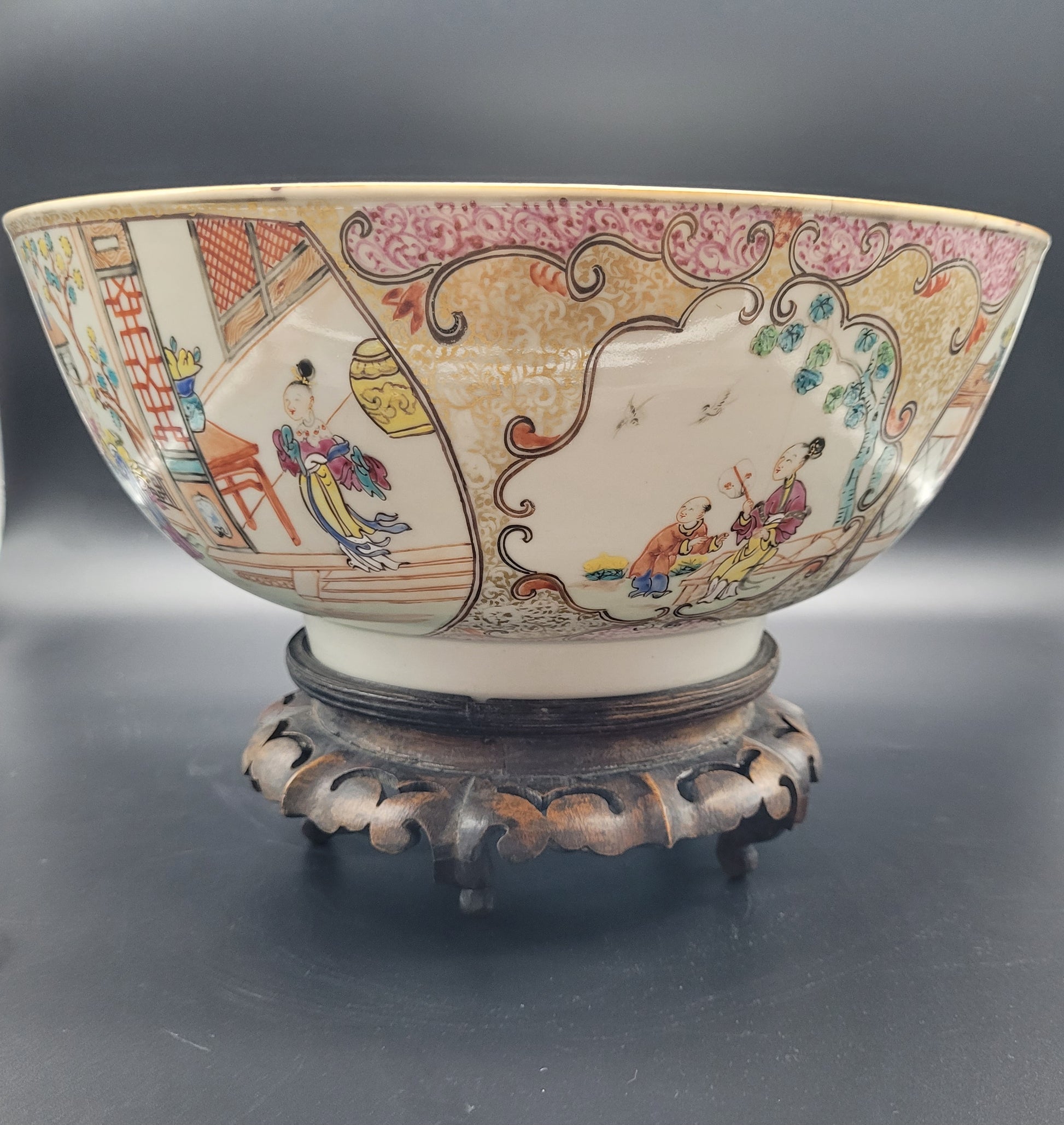 Antiques shops online Chinese 18th Century Famille Rose Export Punch Bowl On Stand