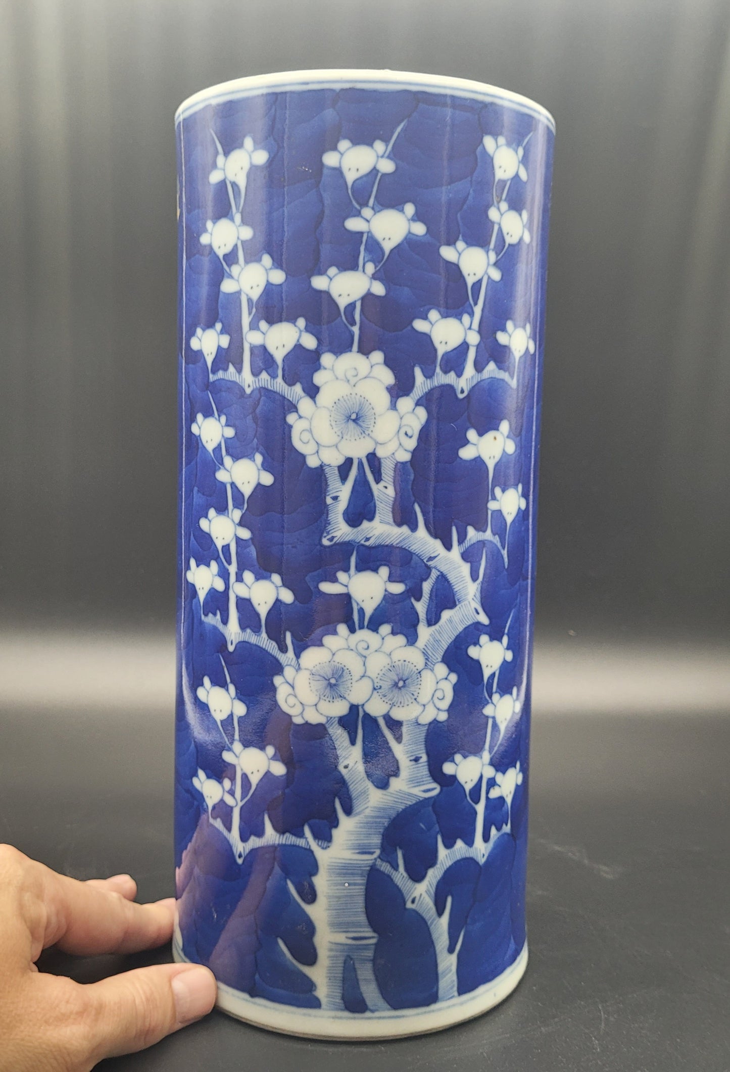 Chinese KANGXI Style Prunus Pattern Brush Pot 19th Century Vase