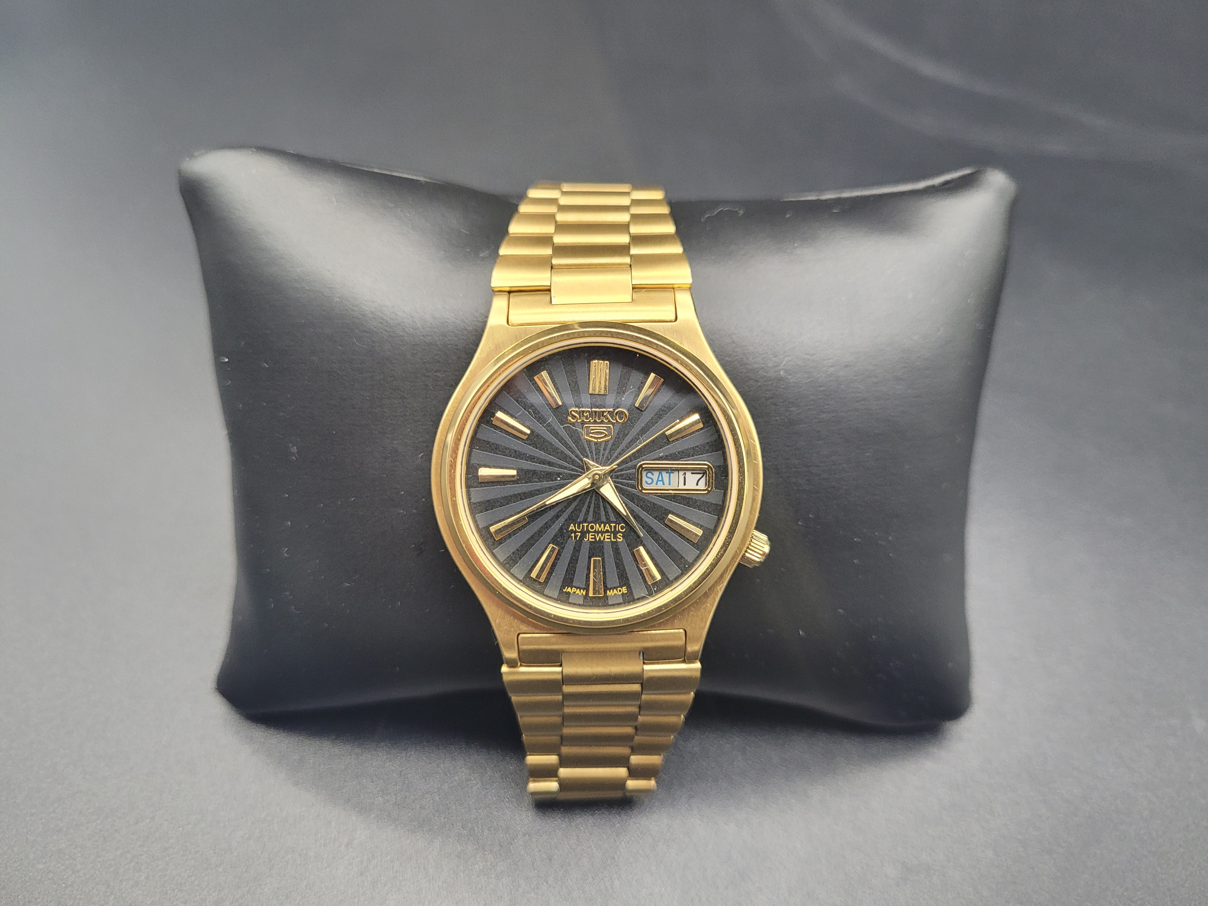 Vintage SEIKO Automatic Watch 17 Jewels Gold Plated Black Dial – KB ...