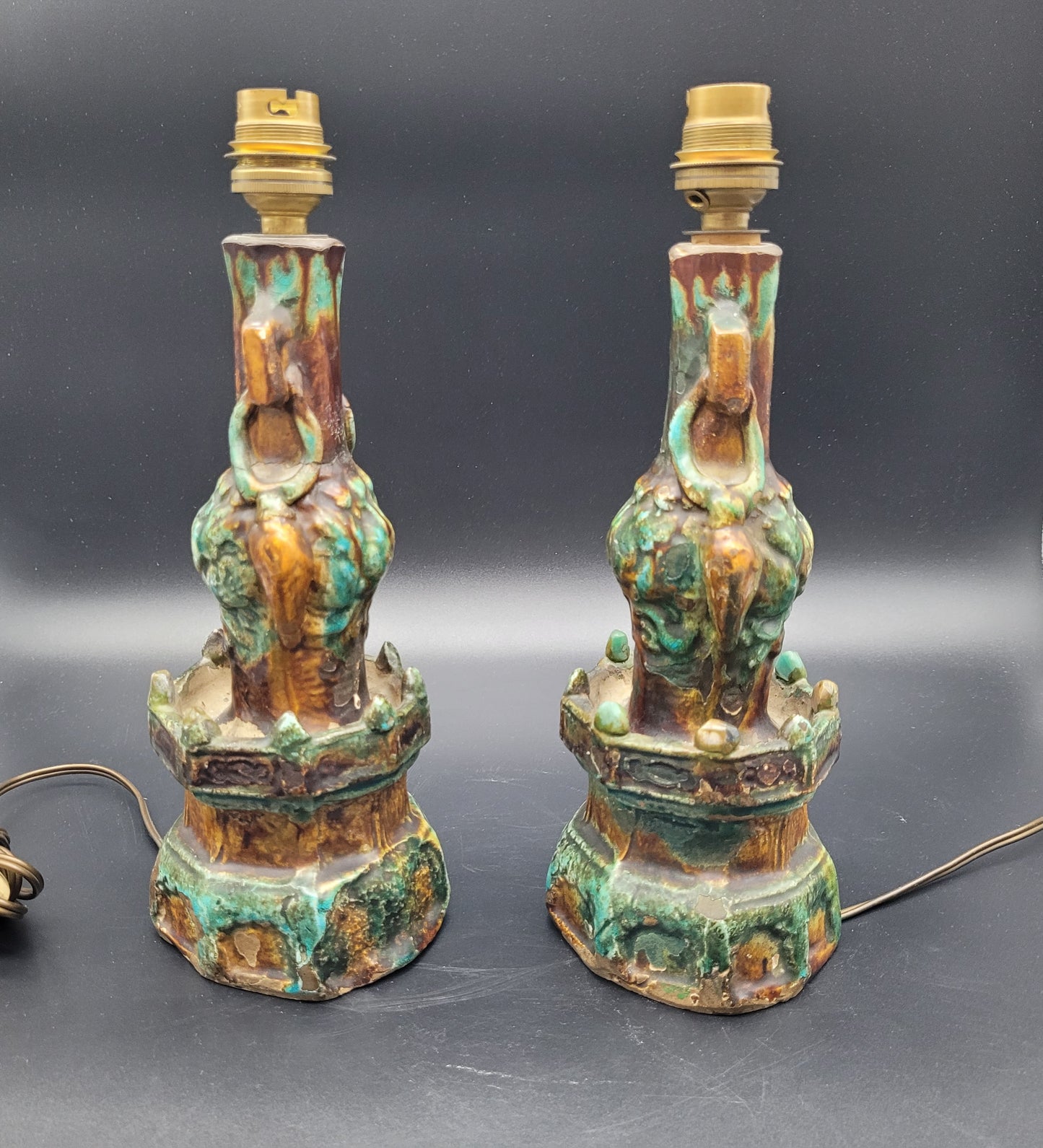 ANTIQUES & COLLECTABLE UK Chinese Ming Dynasty Pottery Candle Sticks 16th / 17th Century