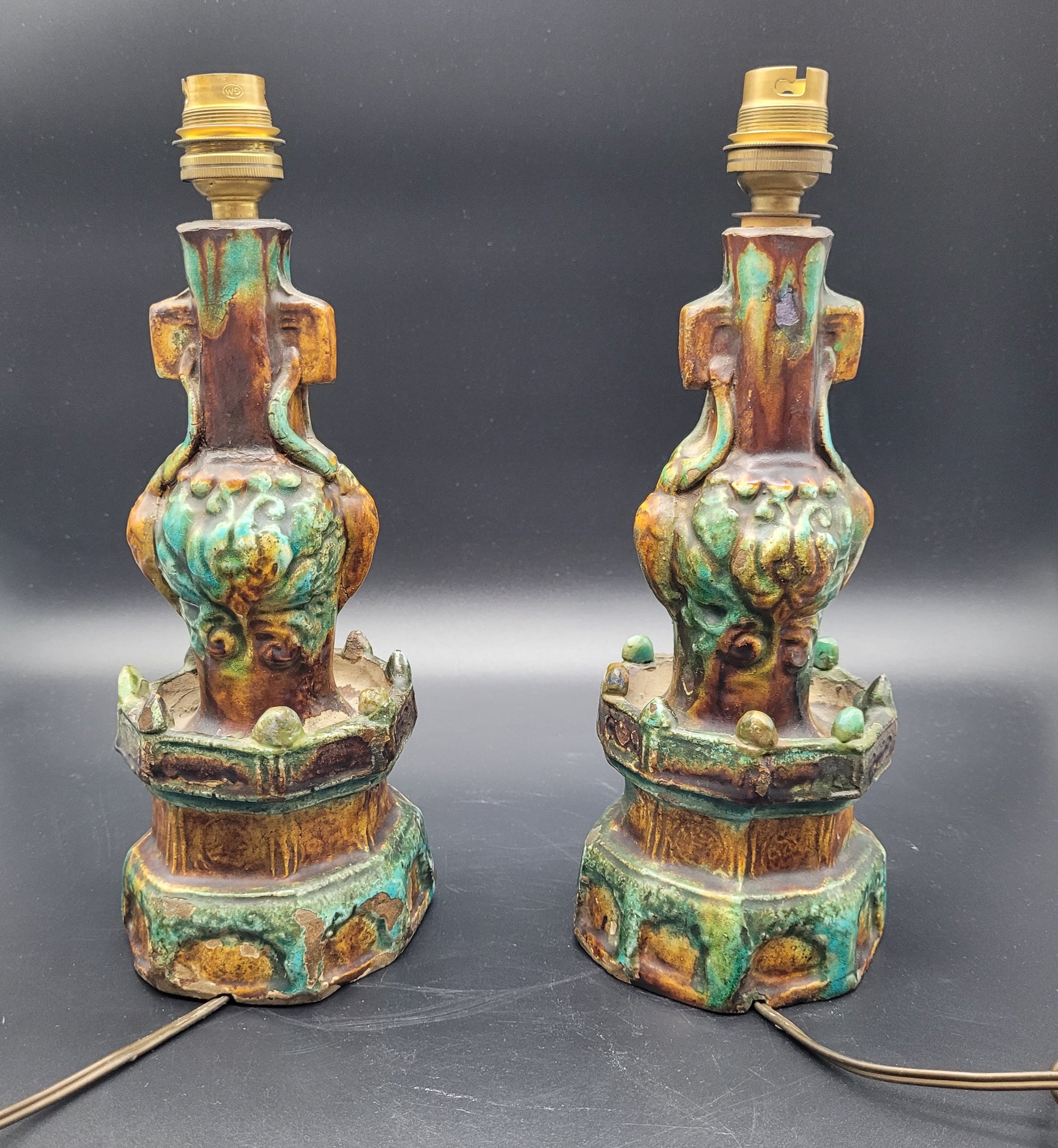 Peter Combs Asian Art Chinese Ming Dynasty Pottery Candle Sticks 16th / 17th Century