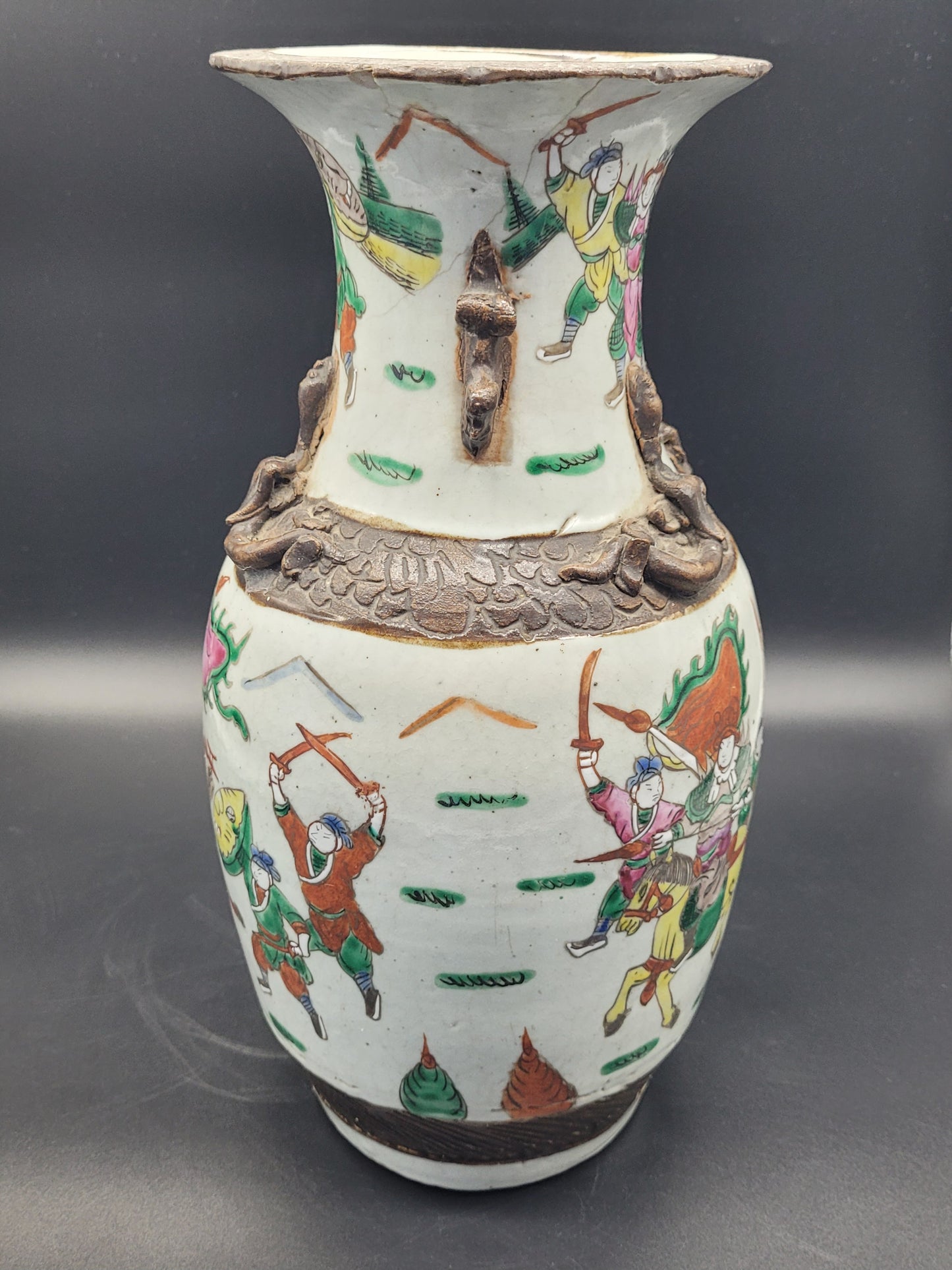 Buy antiques online Late 19th Century Hand Decorated Chinese Warrior Vase ANTIQUES & COLLECTABLES