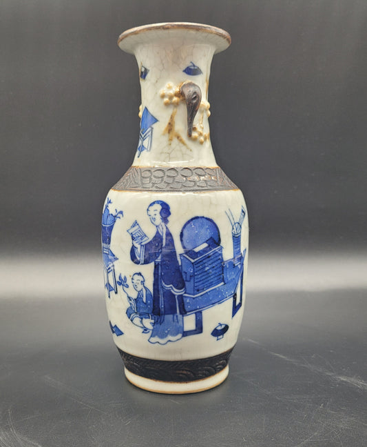 Chinese Nanking 19th Century Antique Vase Blue / White Porcelain