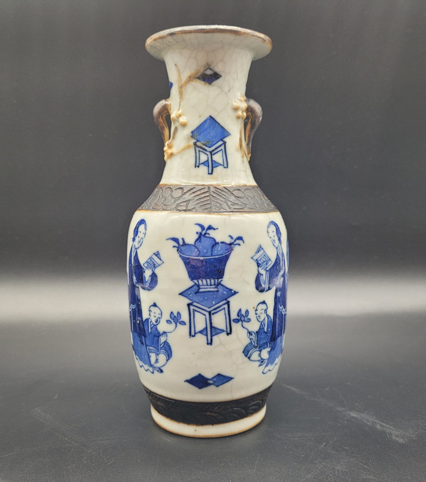ANTIQUES ONLINE USA Chinese Nanking 19th Century Antique Vase Blue / White Porcelain
