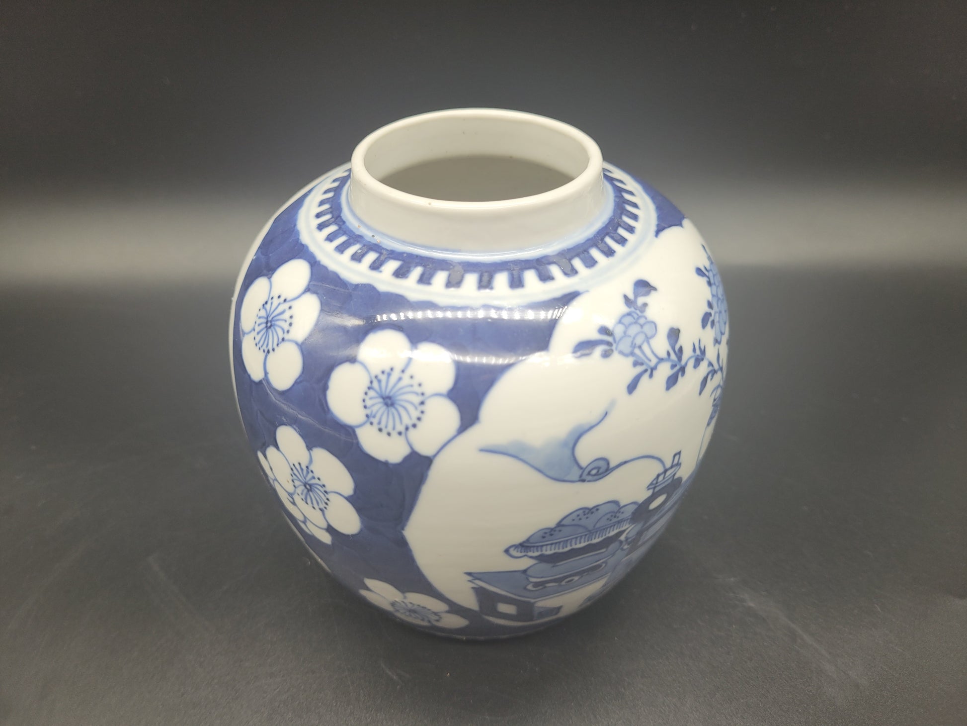 BUY ANTIQUES ONLINE Hand Painted Chinese 19th Century Ginger Jar & Lid Decorated in the Prunus Precious Objects Pattern 4 Character Mark 