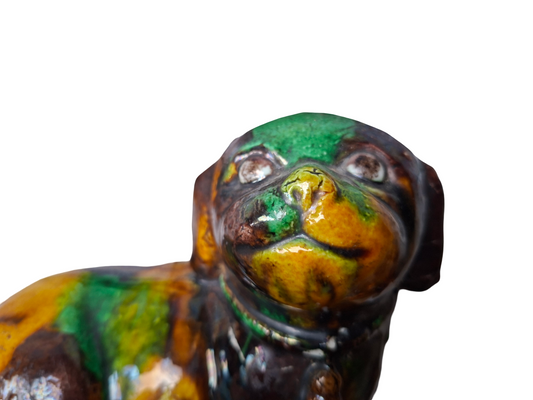 Kangxi Chinese Antique 'egg and spinach'-glazed biscuit porcelain figure of a Dog