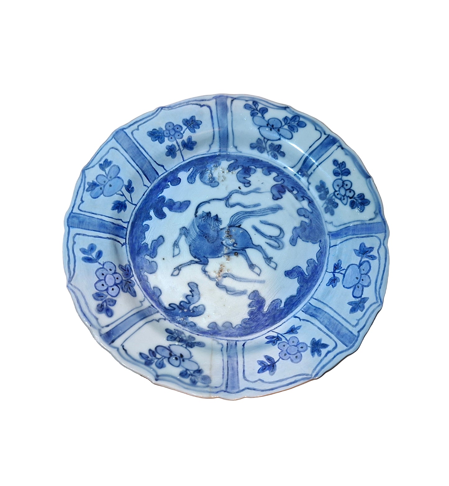 Antique Chinese blue and white dish, Ming dynasty, Wanli (1572-1620) and 18th Century Plate