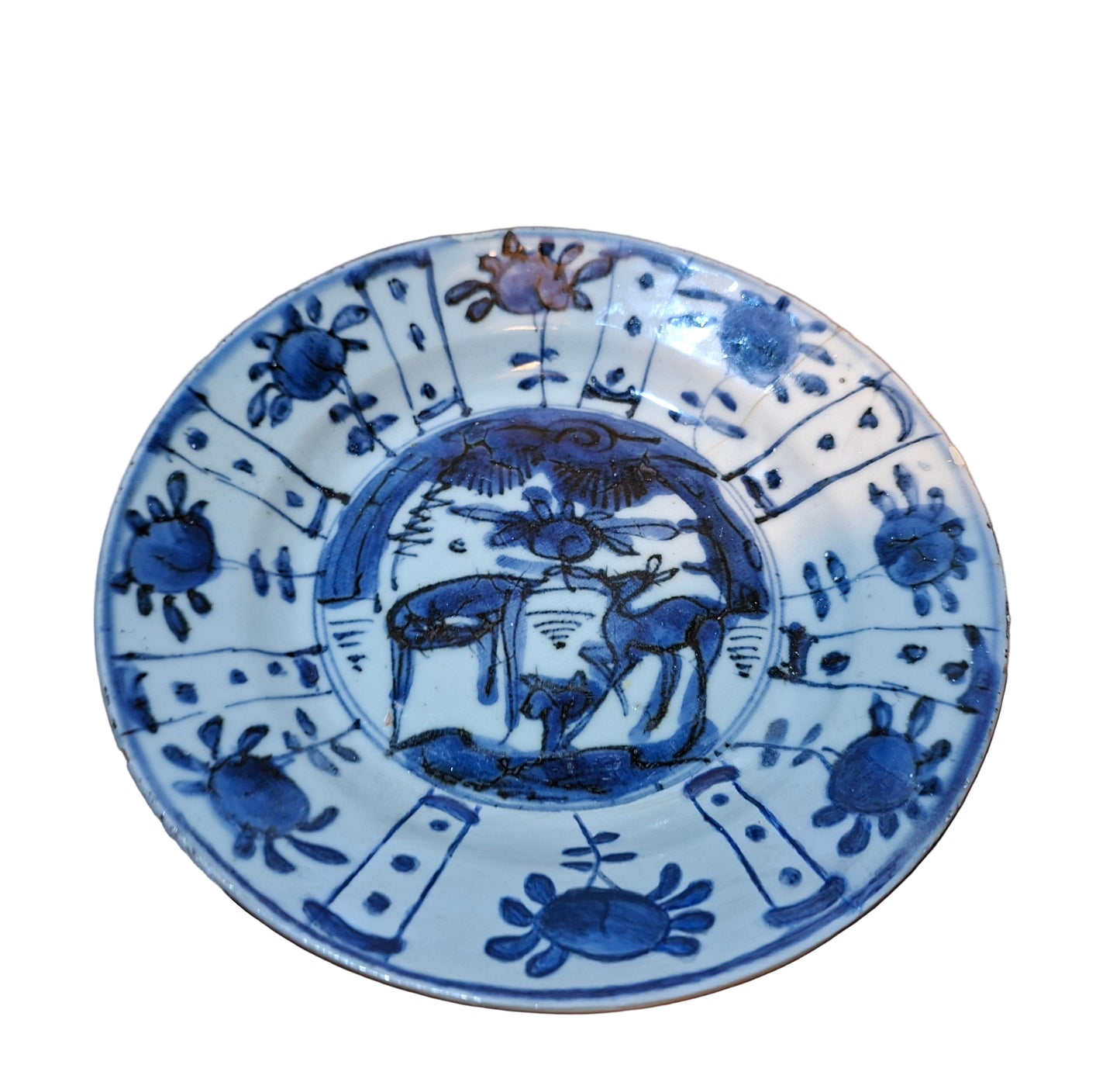 Antique Chinese blue and white dish, Ming dynasty, Wanli (1572-1620) and 18th Century Plate