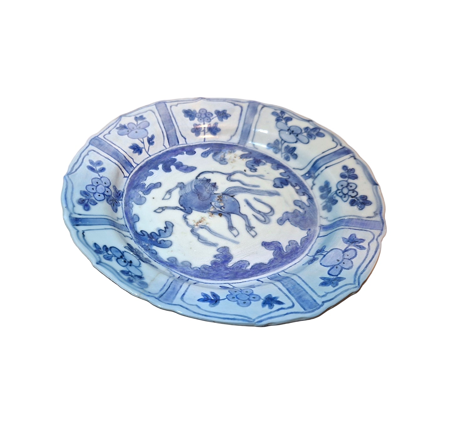 Antique Chinese blue and white dish, Ming dynasty, Wanli (1572-1620) and 18th Century Plate