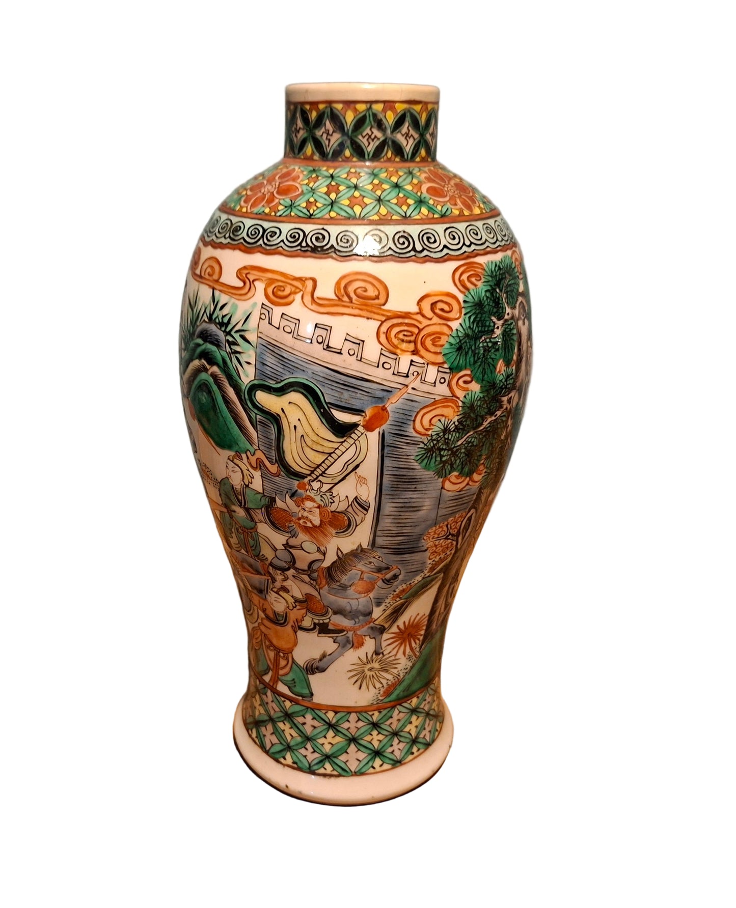A late 19th century Chinese large famille verte vase, decorated with Chinese figures 32cm