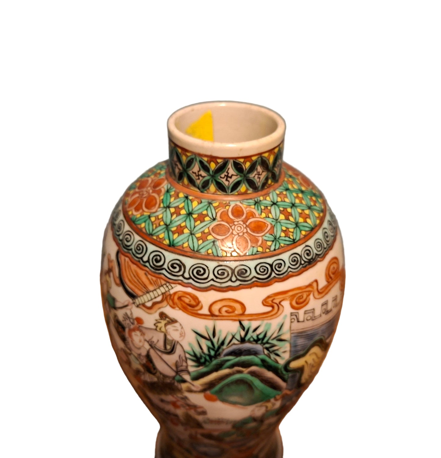 A late 19th century Chinese large famille verte vase, decorated with Chinese figures 32cm