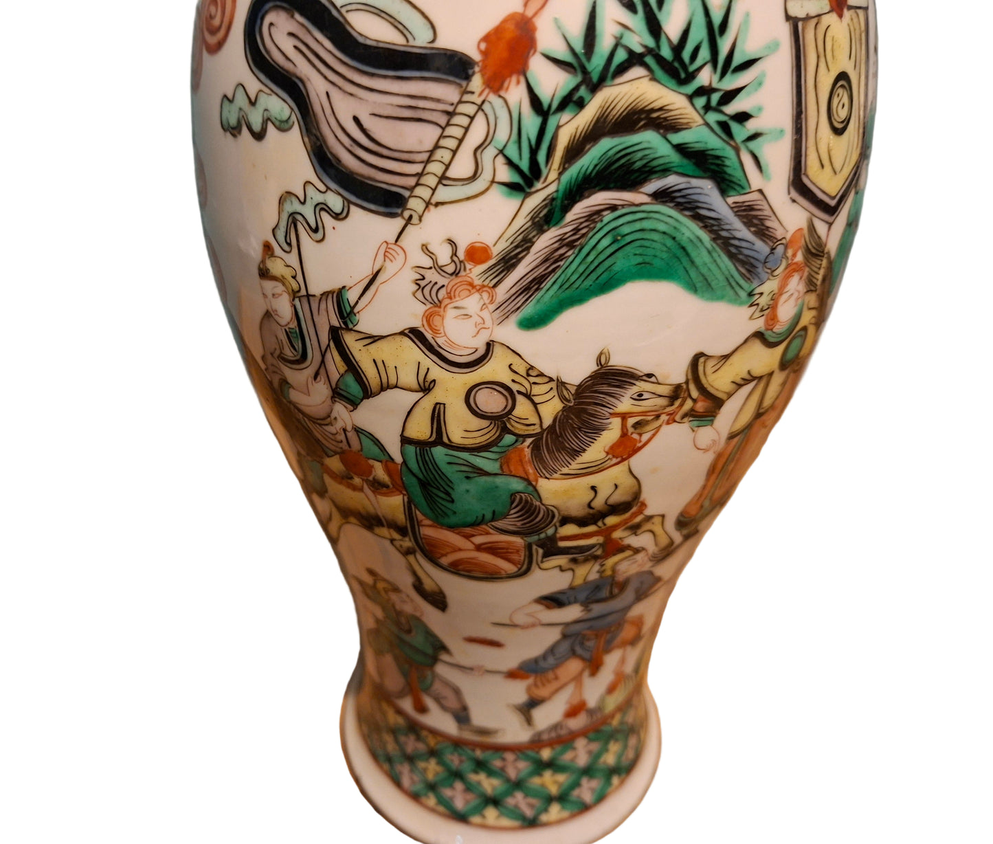 A late 19th century Chinese large famille verte vase, decorated with Chinese figures 32cm