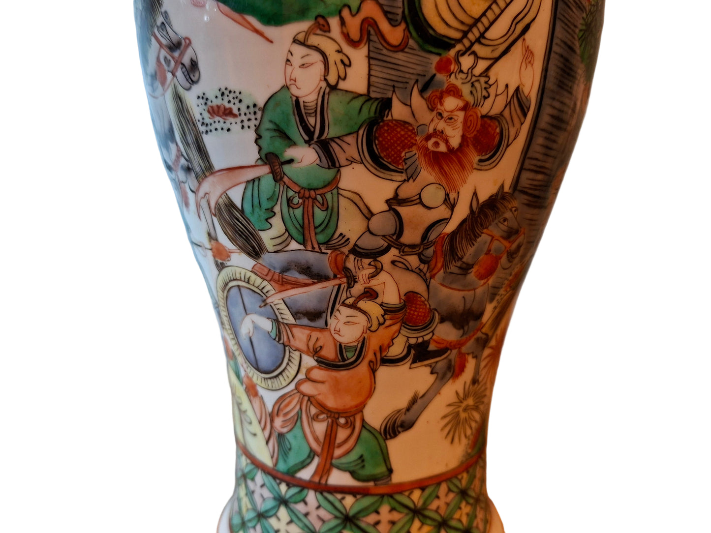 A late 19th century Chinese large famille verte vase, decorated with Chinese figures 32cm