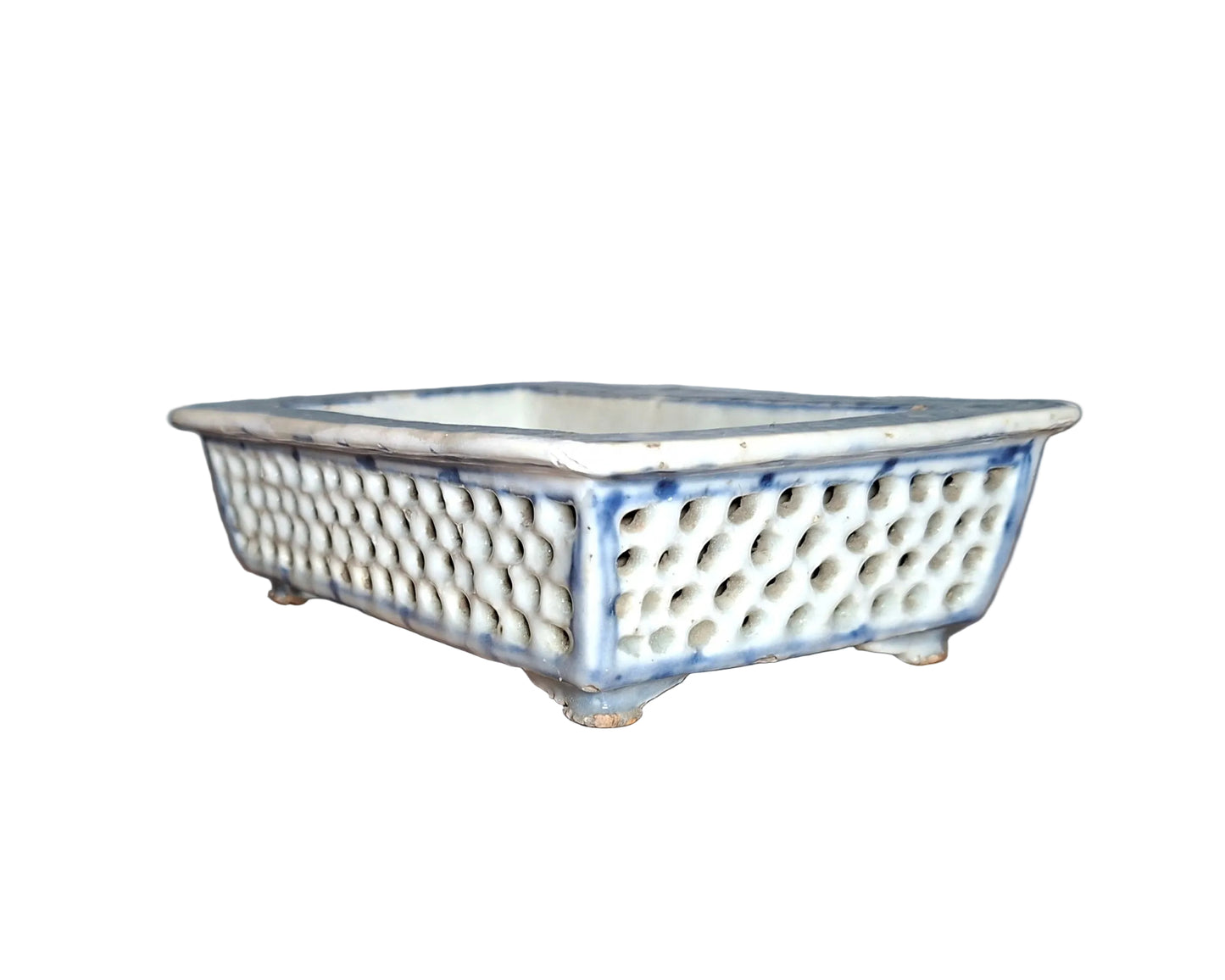 Antique 18th century Chinese blue and white porcelain reticulated Bonzi tree pot