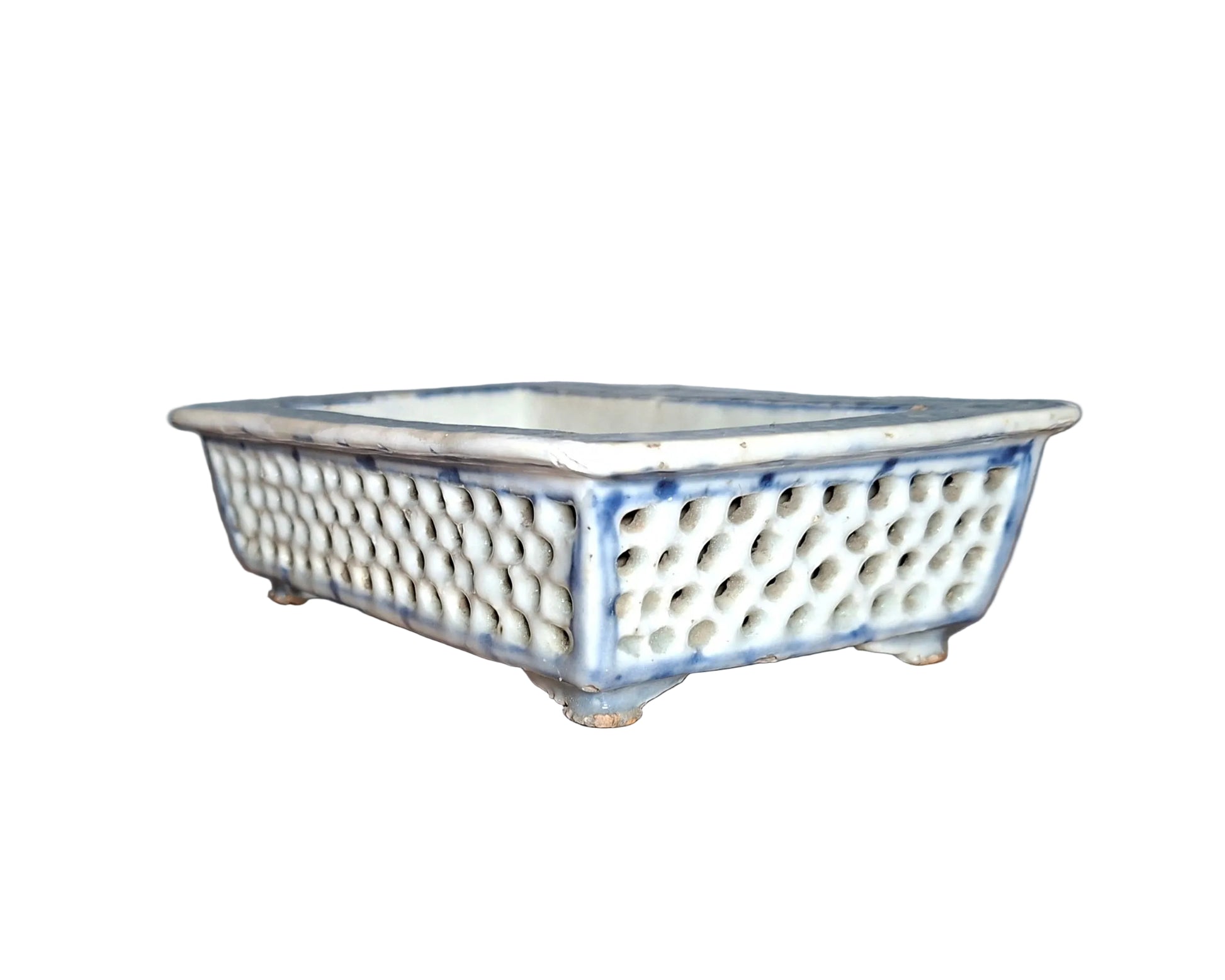 Antique 18th century Chinese blue and white porcelain reticulated Bonzi tree pot