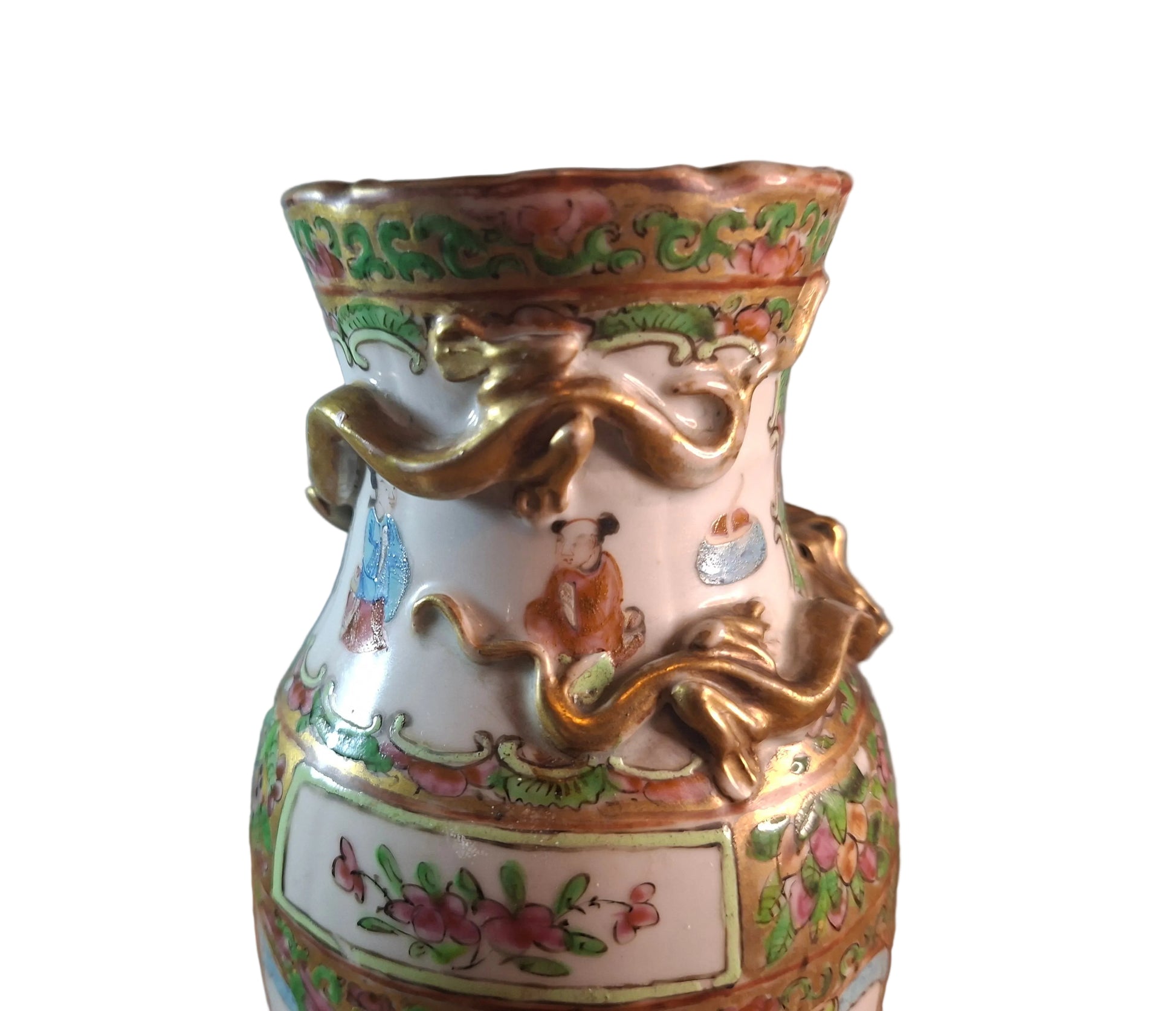 Top of a 19th-century Chinese Canton Famille Rose vase.