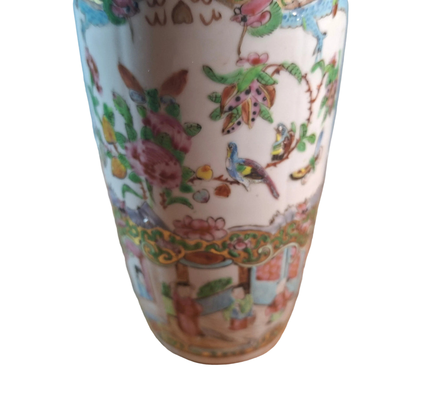 Side view of a 19th-century Chinese Canton Famille Rose vase.