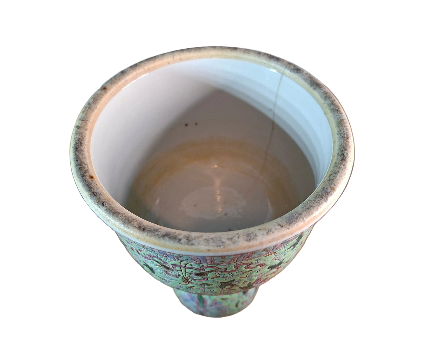 BOTTOM VIEW OF AN ANTIQUE CHINESE TURQUOISE-GROUND FAMILLE-ROSE DOUBLE-GOURD VASE DEPICTING 'LOTUS'