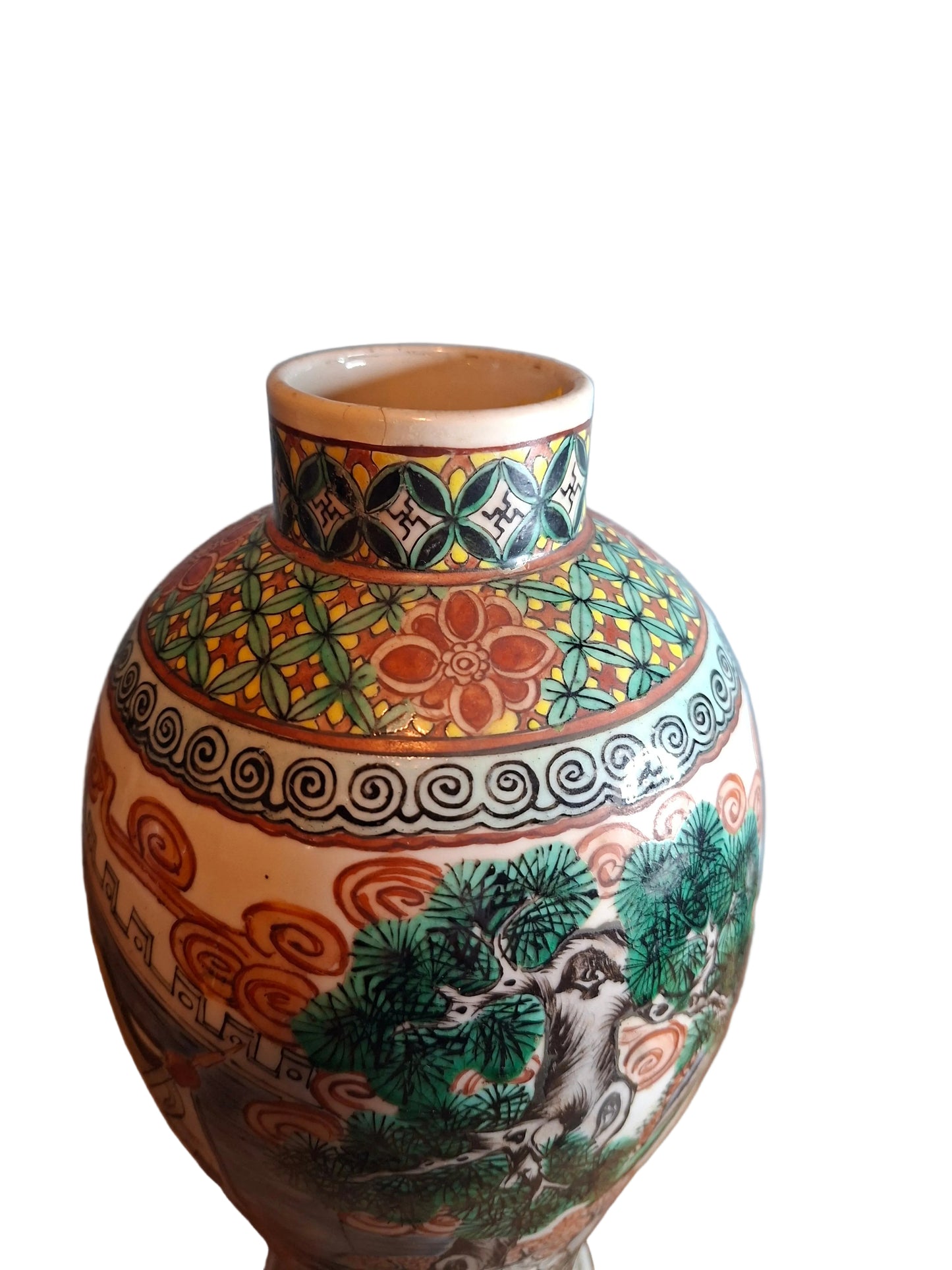 Top of an antique Chinese famille vert Porcelain vase dateing to the 19th century painted with chinese figures and horses 