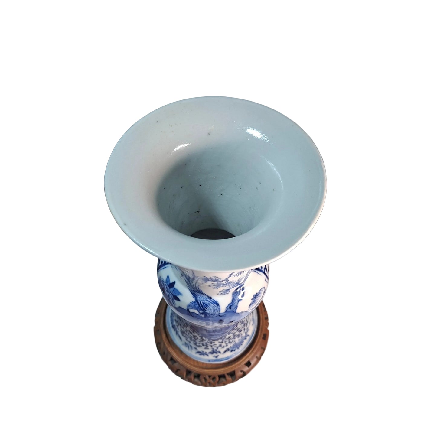 Antiques Online - Porcelain Kangxi Style 19th Century Chinese Vase & Carved Stand