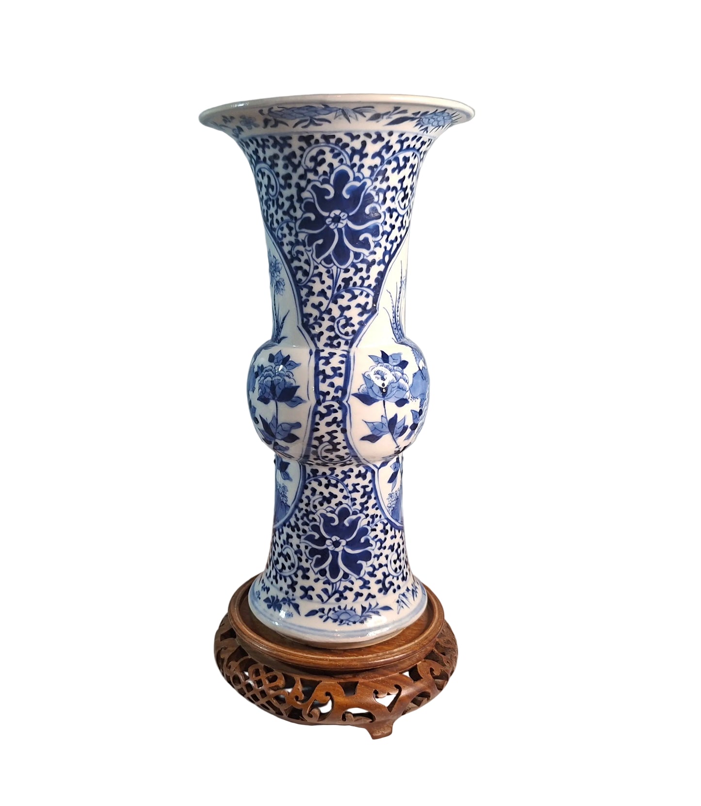 Kangxi Style 19th Century Chinese Vase & Carved Stand - Antiques & Collectables Online 