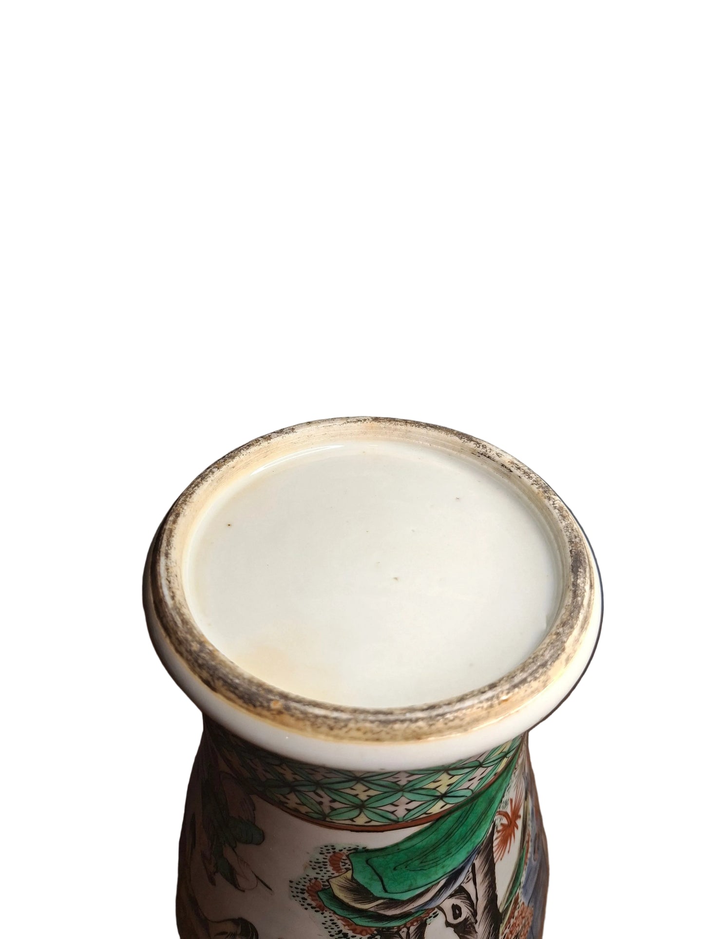 Bottom of an Antique Chinese famille vert Porcelain vase dateing to the 19th century painted with chinese figures and horses 